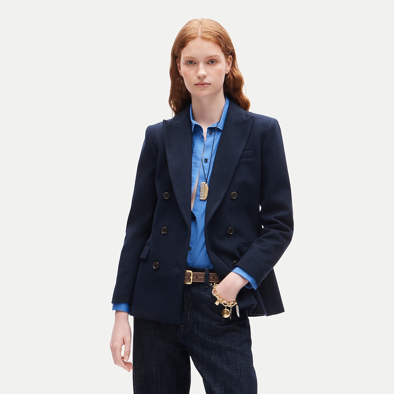 Slim-fit double-breasted blazer in wool-blend flannel by J.Crew