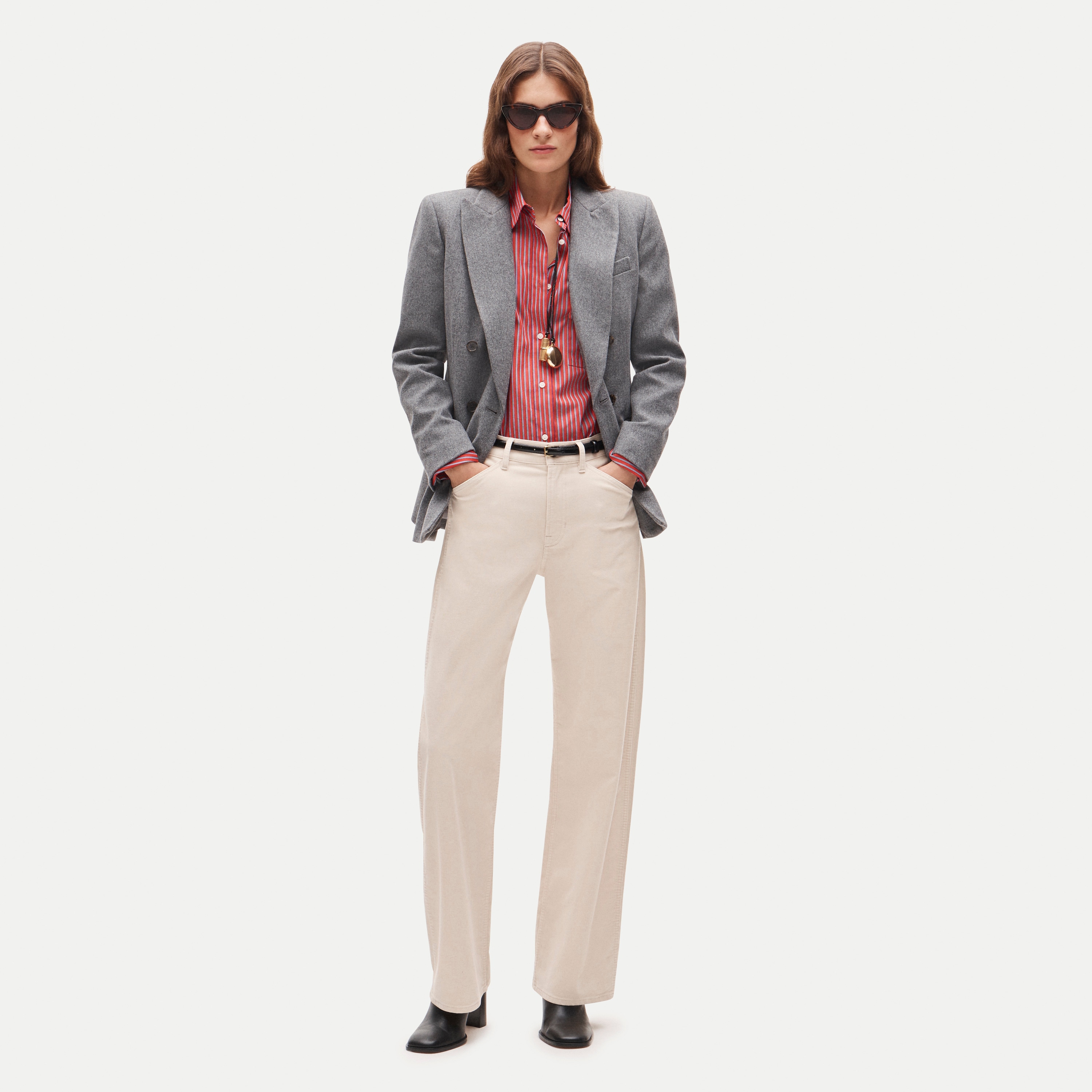 Slim-fit double-breasted blazer in wool-blend flannel