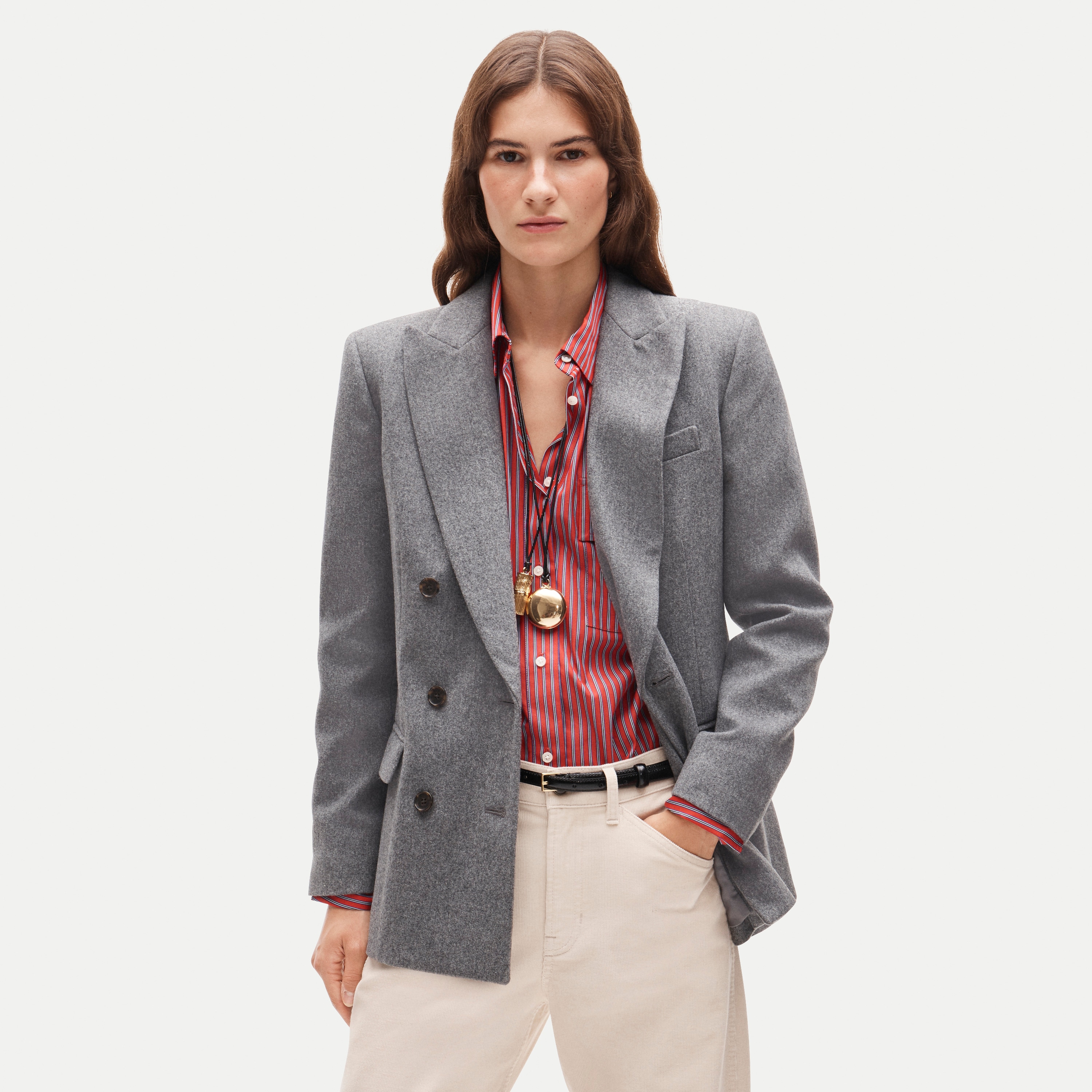 Slim-fit double-breasted blazer in wool-blend flannel