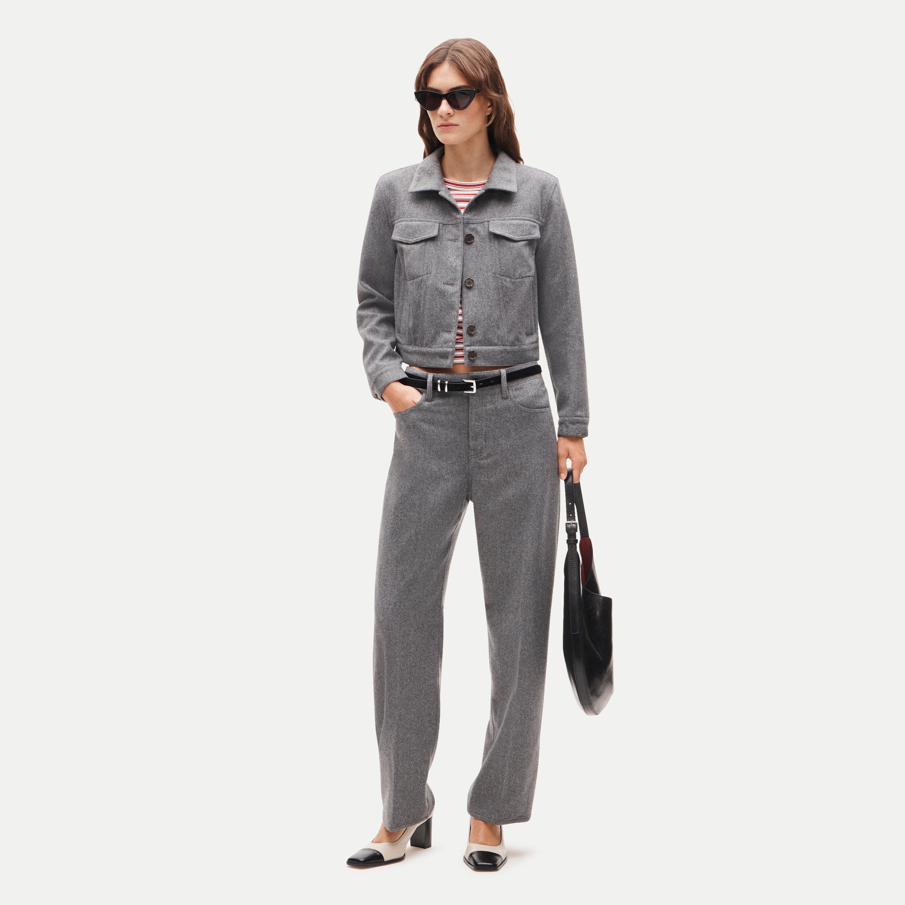 Cropped jacket in wool-blend flannel