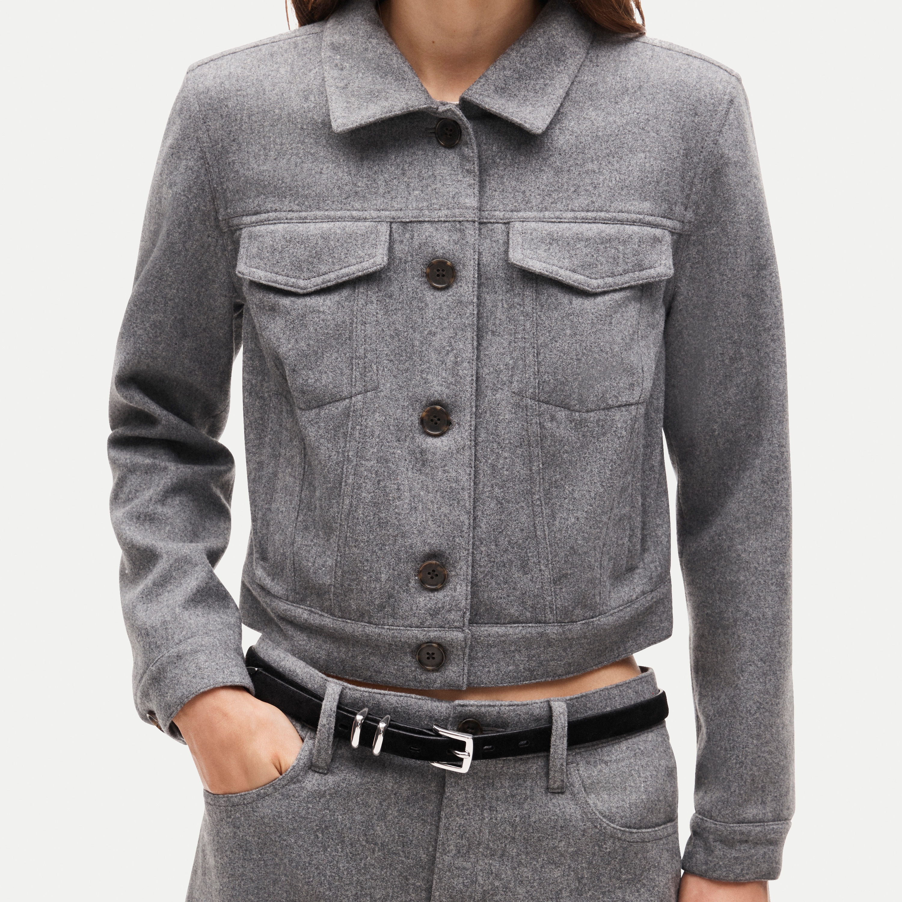 Cropped jacket in wool-blend flannel