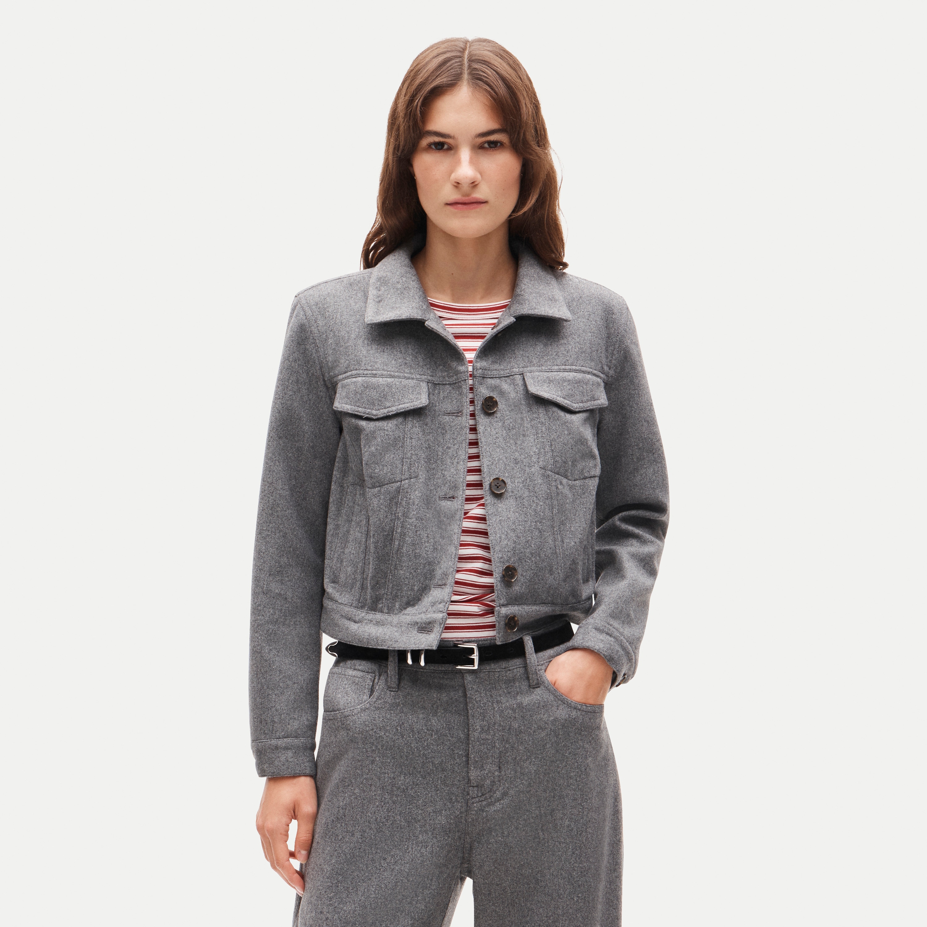 Cropped jacket in wool-blend flannel