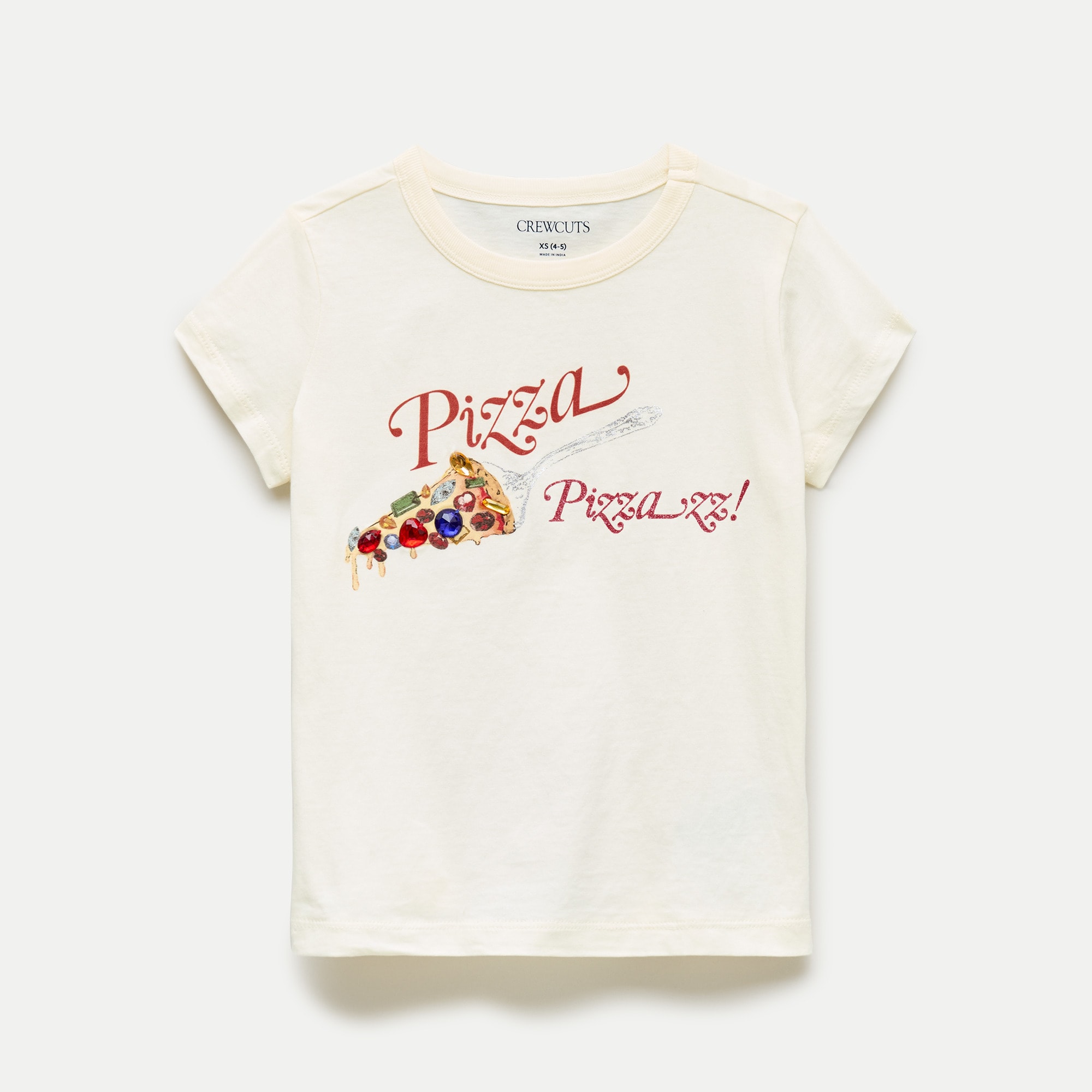 Girls' short-sleeve "Pizza pizzazz" embellished graphic T-shirt