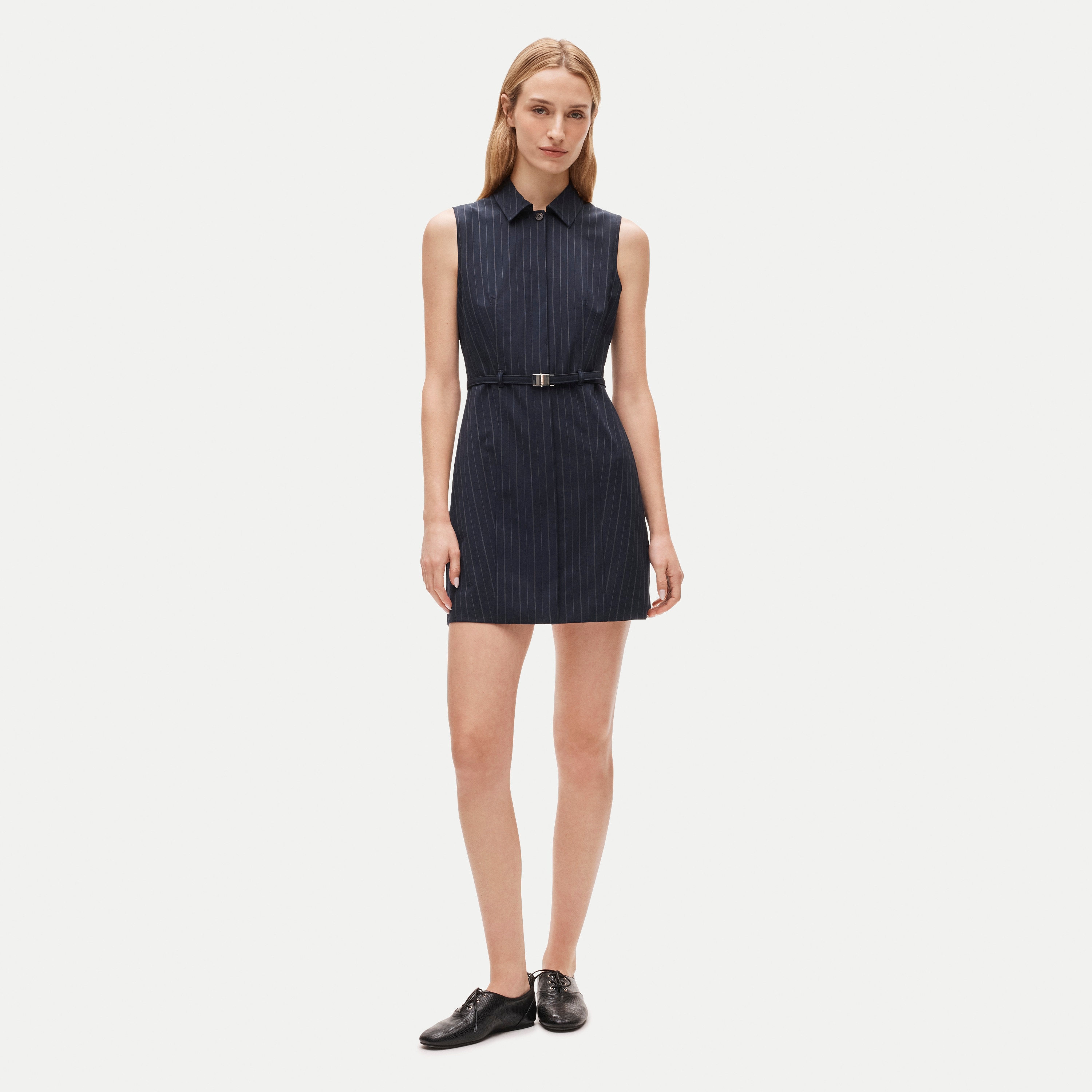 Mini dress in pinstriped lightspun wool blend