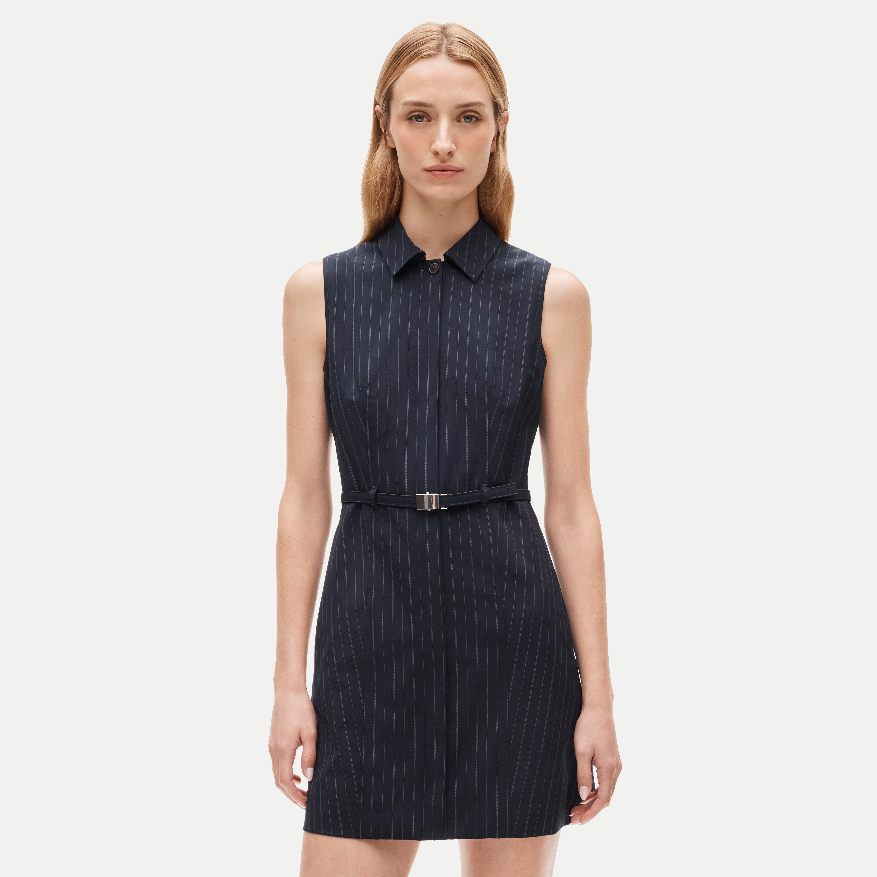Mini dress in pinstriped wool blend