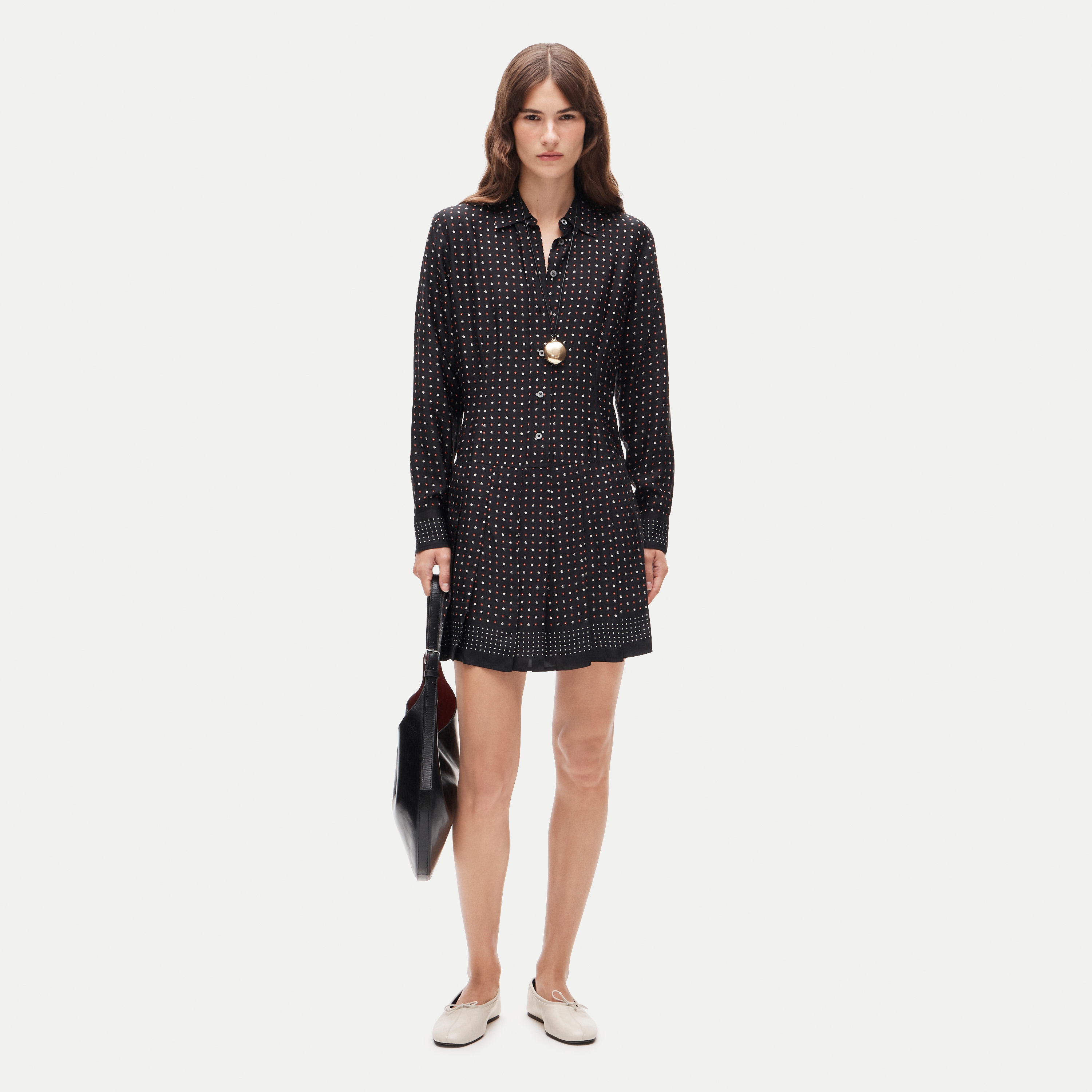 Ophelia long-sleeve dress in daisy-print viscose twill