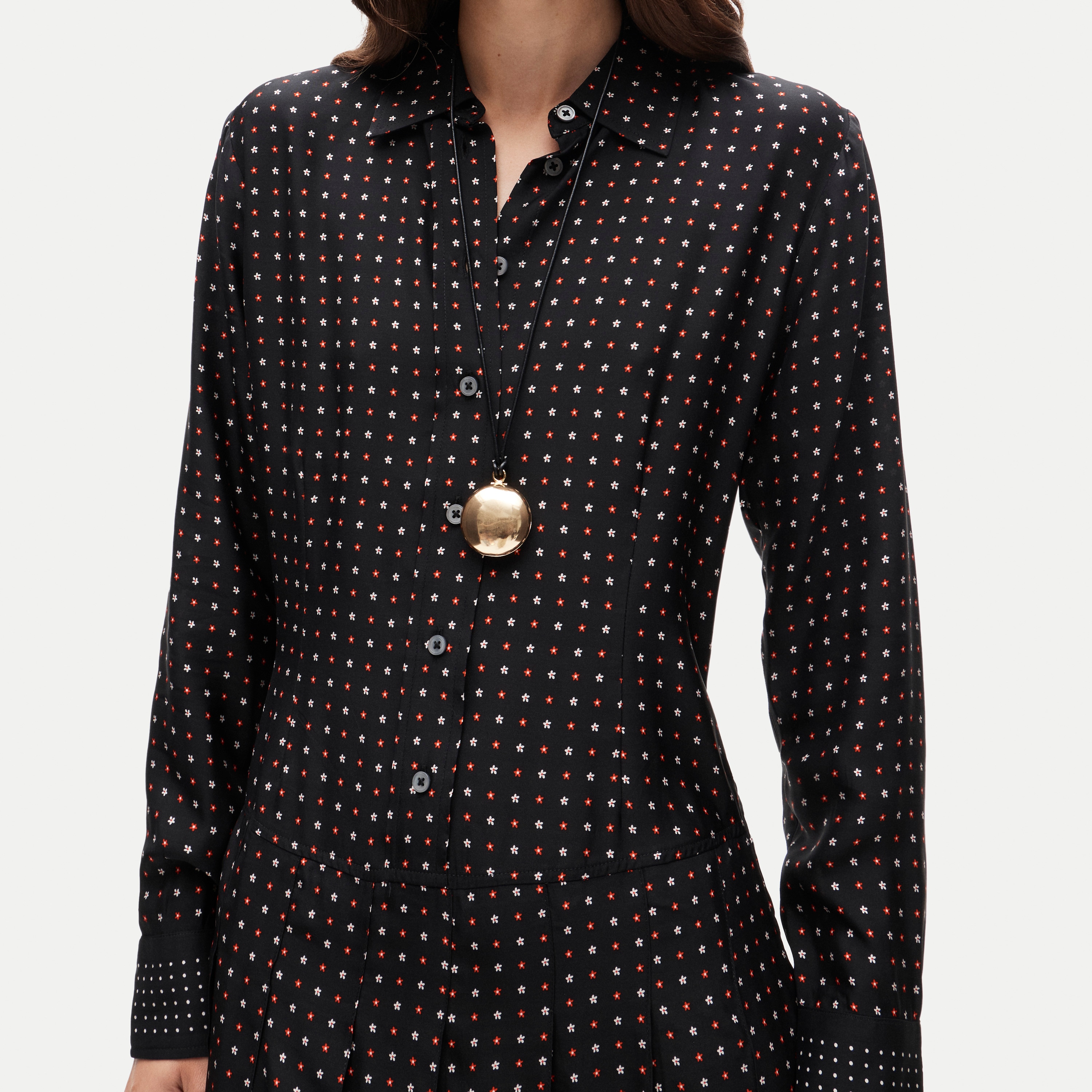 Ophelia long-sleeve dress in daisy-print viscose twill