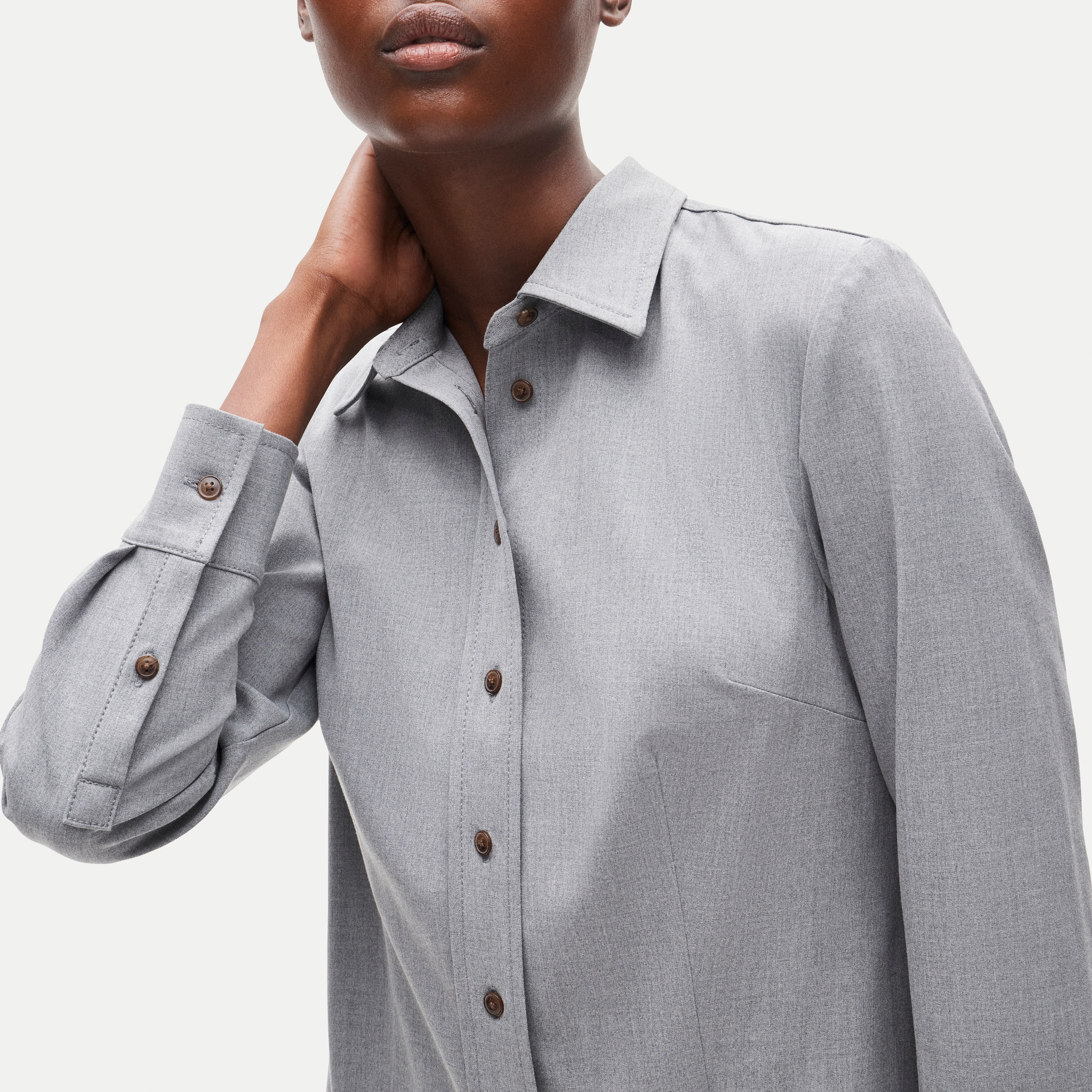 andwang Shirt pleated mini onepiece グレー Ophelia Long-sleeve Shirt-dress In Gramercy Suiting For Women | J.Crew