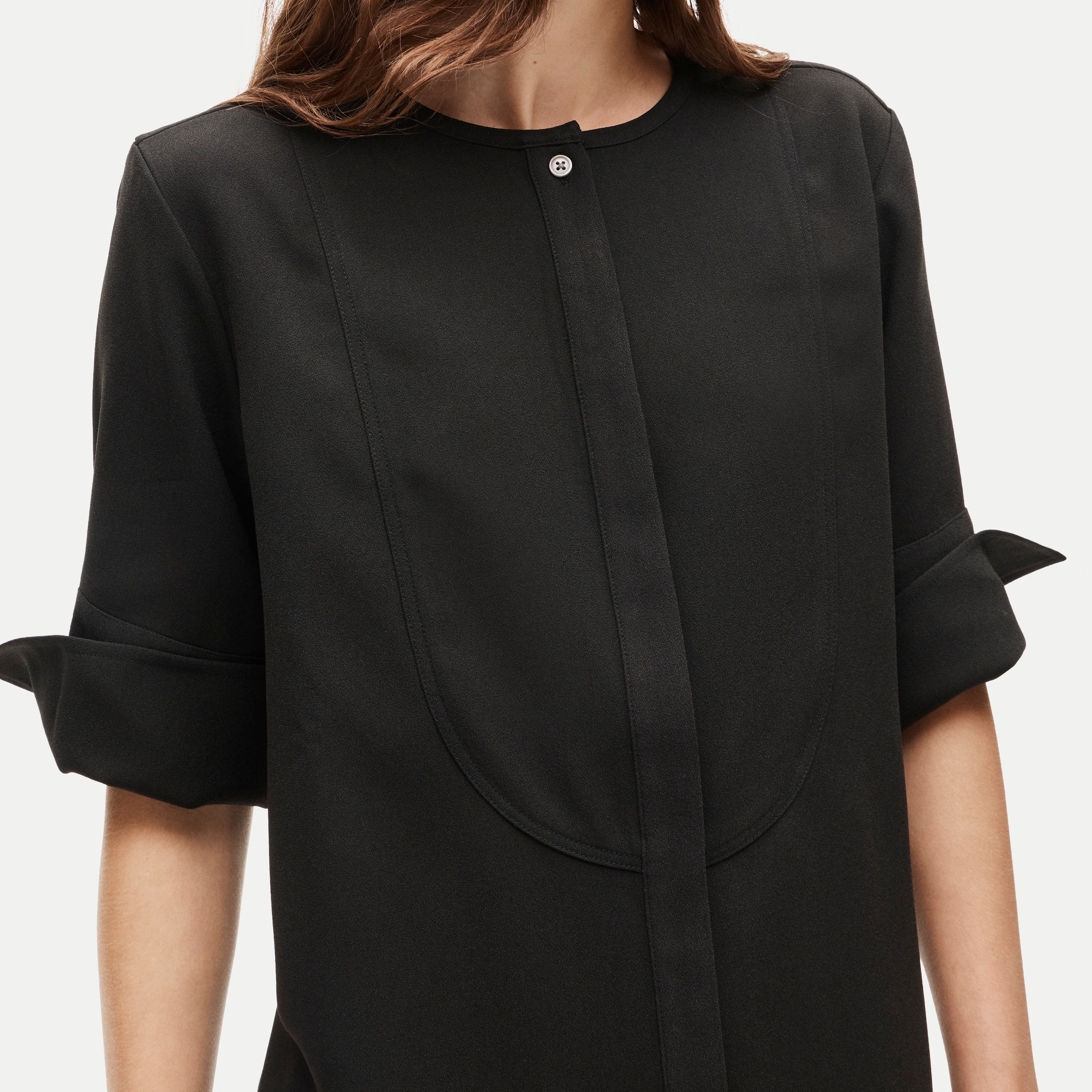 Tuxedo-bib tunic dress in city crepe
