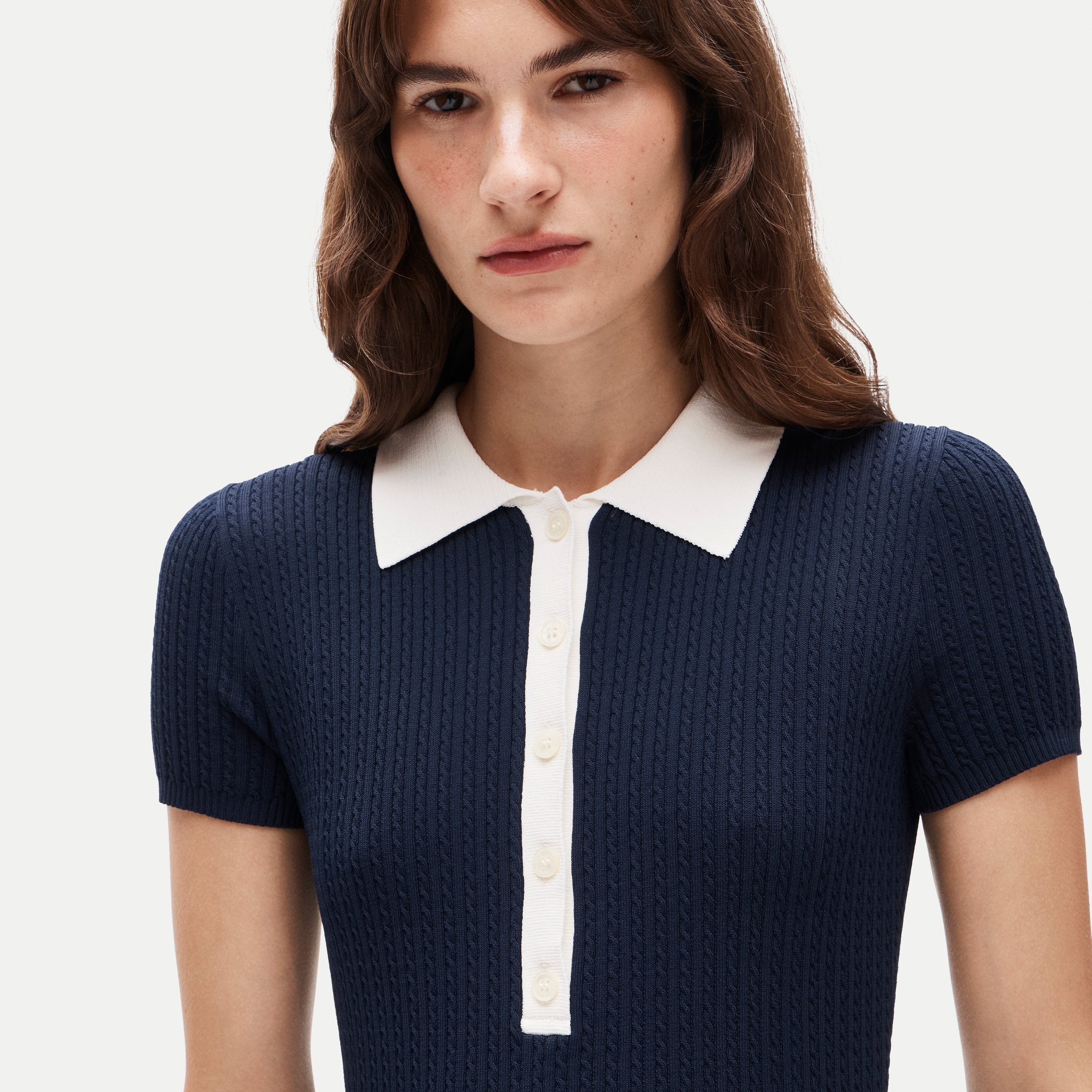 Cable-knit sweater-polo dress
