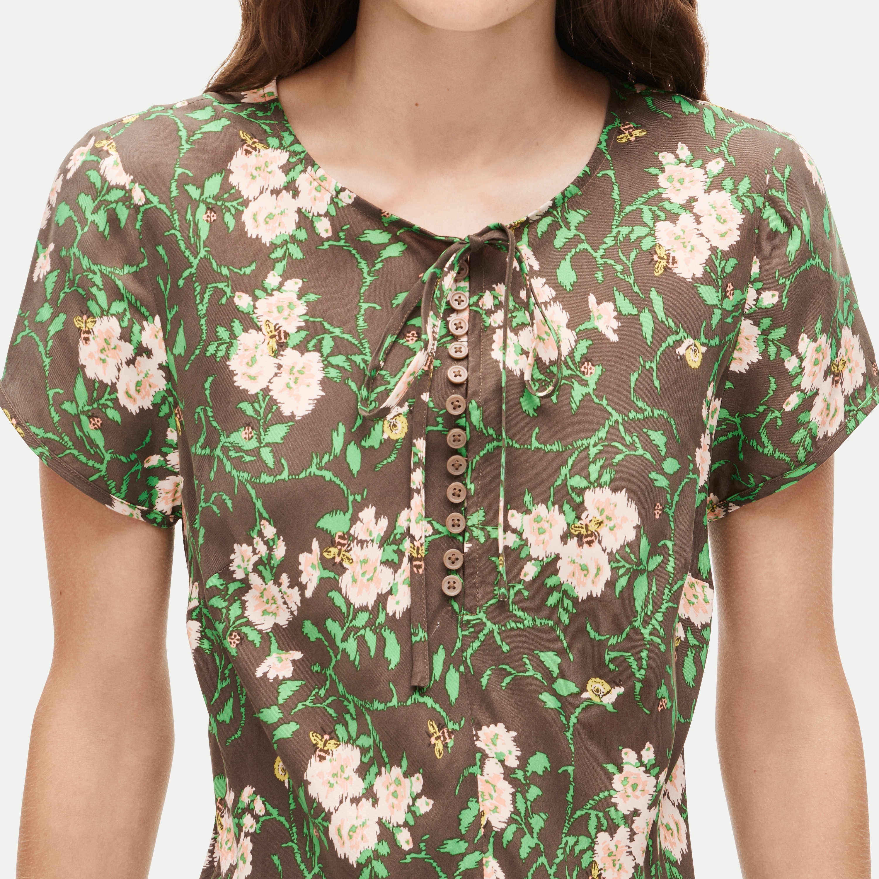 Natasha slip dress in honeybee floral-print cupro blend