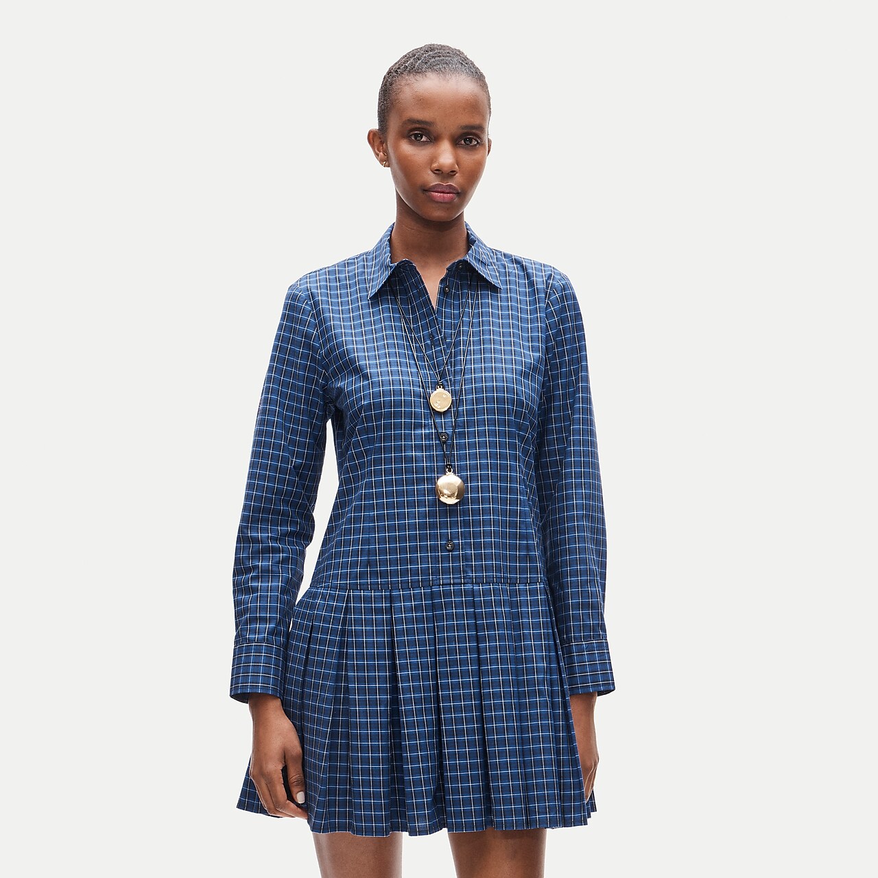 Ophelia long-sleeve dress in plaid poplin by J.Crew