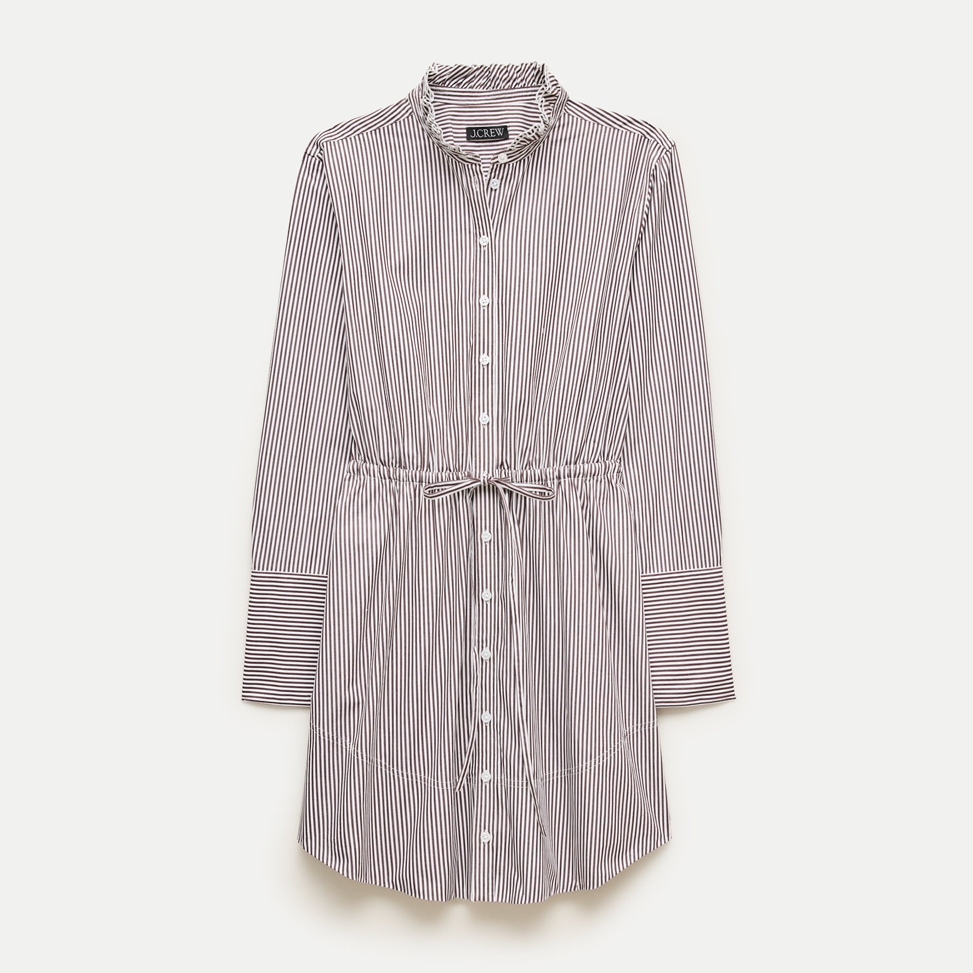 Ruffle-collar mini shirt-dress in striped Greenwich poplin