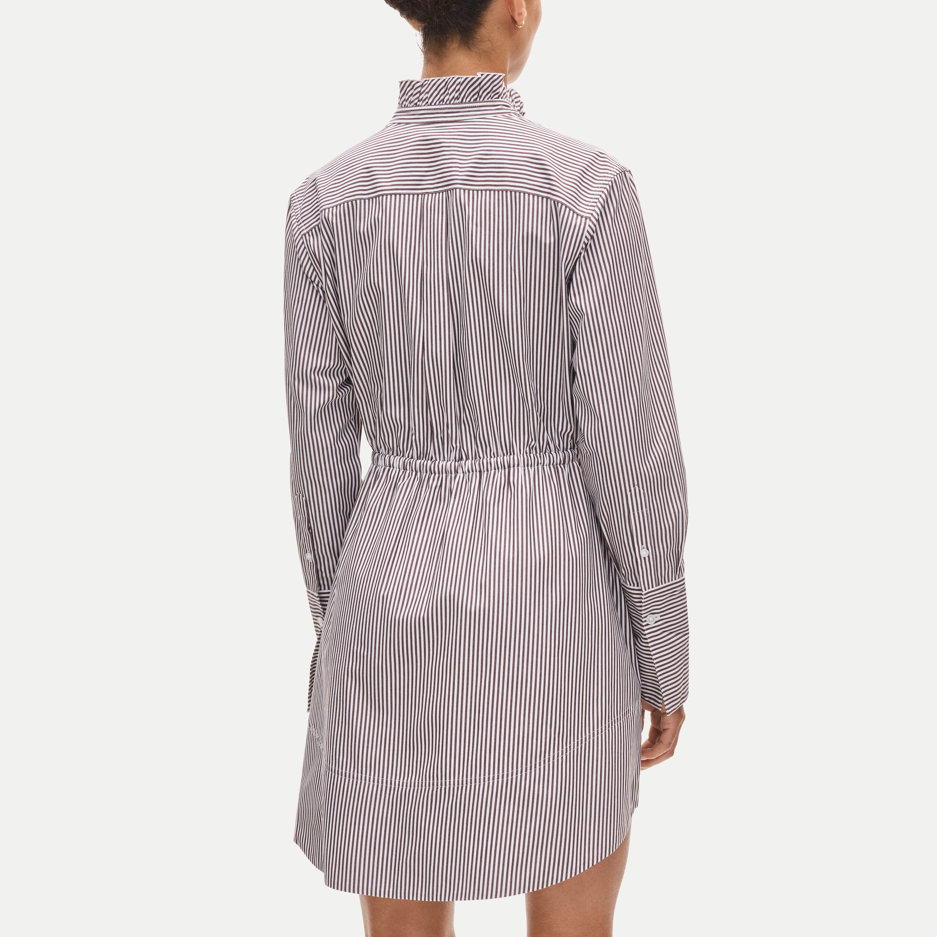 Ruffle-collar mini shirt-dress in striped Greenwich poplin
