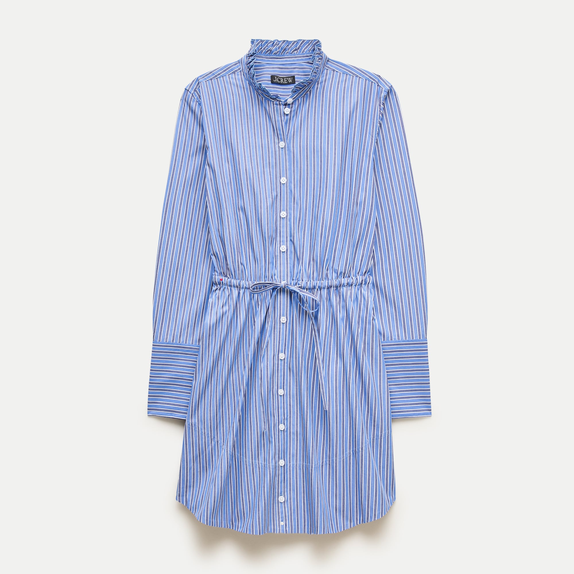 Ruffle-collar mini shirt-dress in striped Greenwich poplin