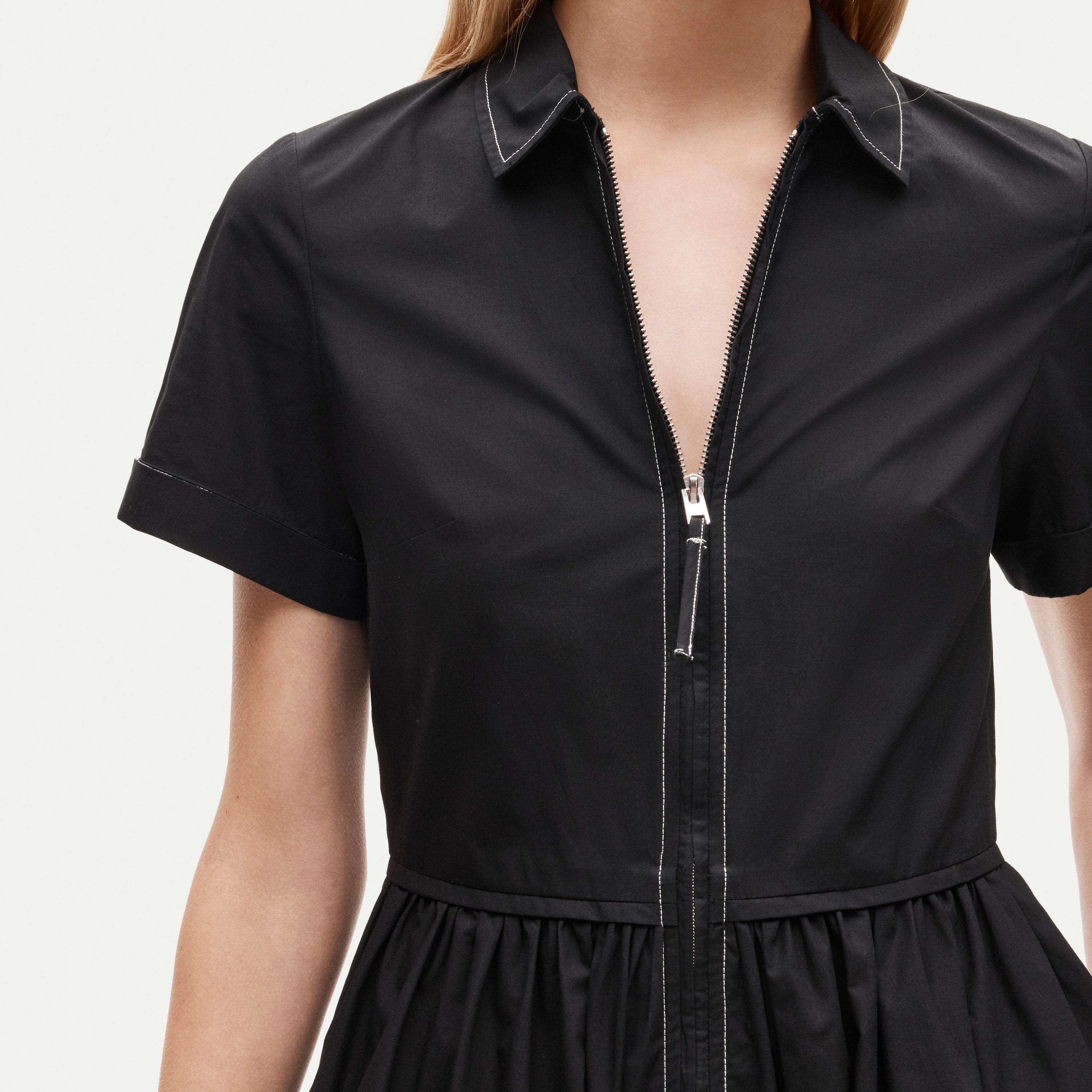 Mini zip-up shirt-dress in cotton poplin