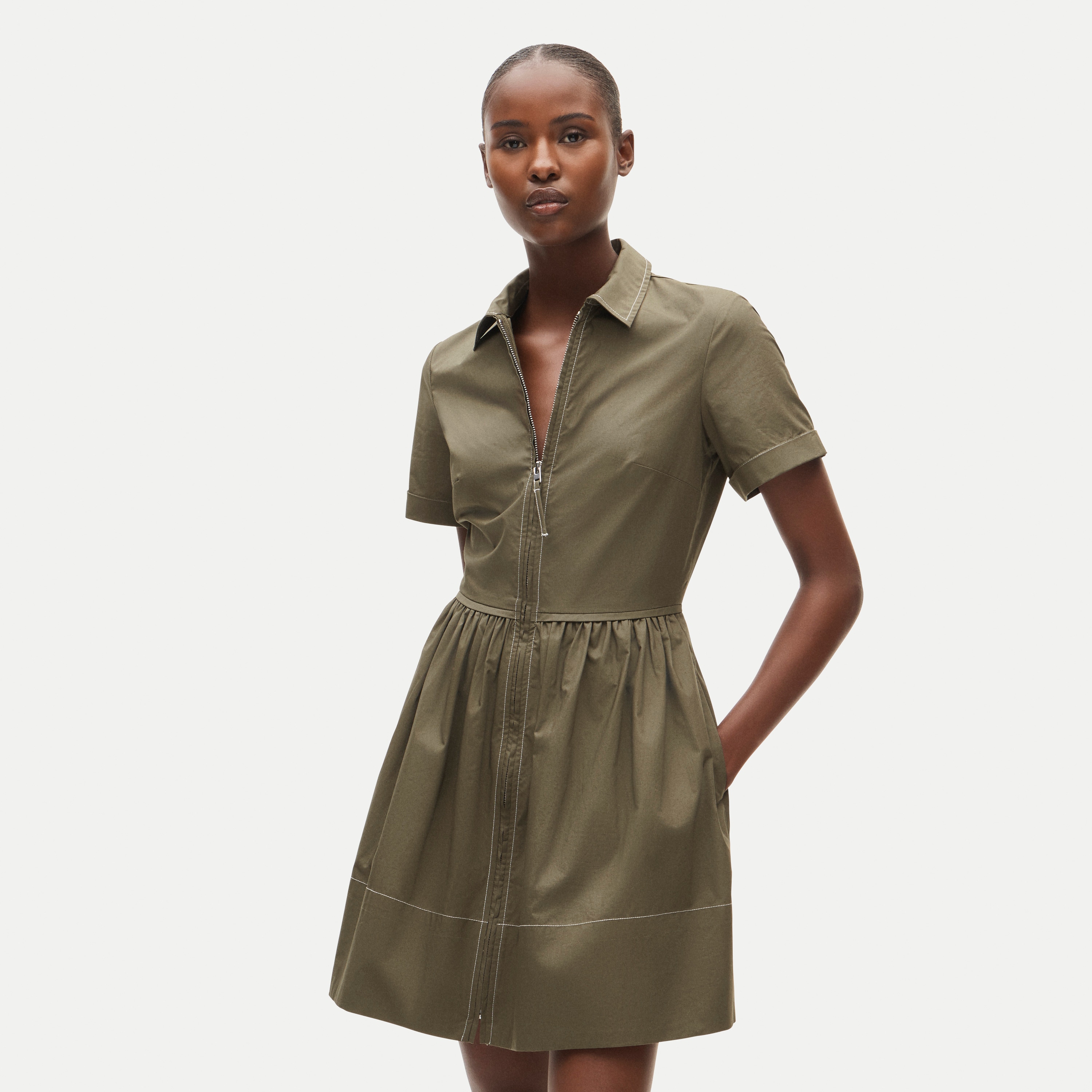 business casual dresses for women Heiryn Commuter Pleated Dress ~~~~ First Mini zip-up shirt-dress in cotton