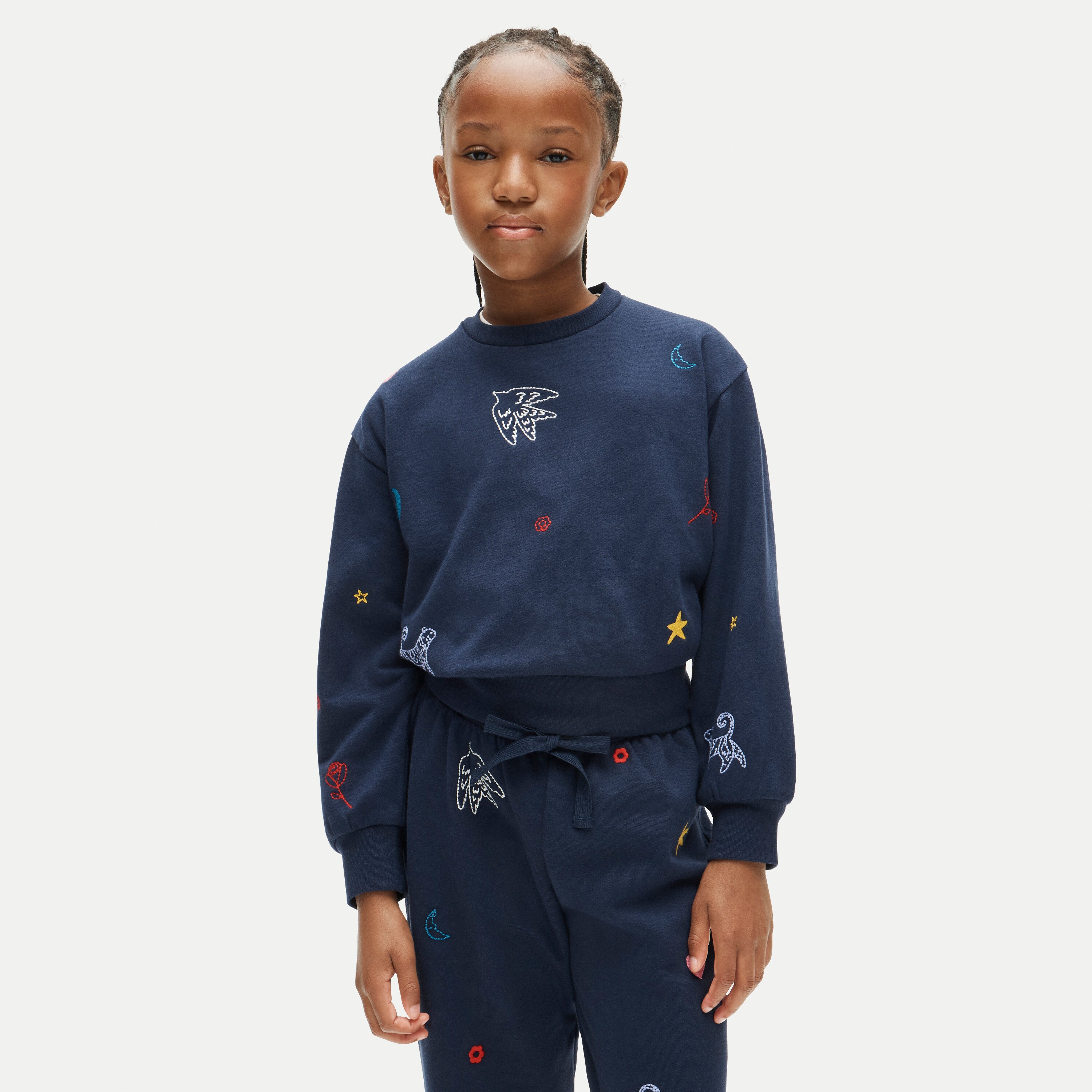 Girls' everyday crewneck sweatshirt in embellished cozy rib