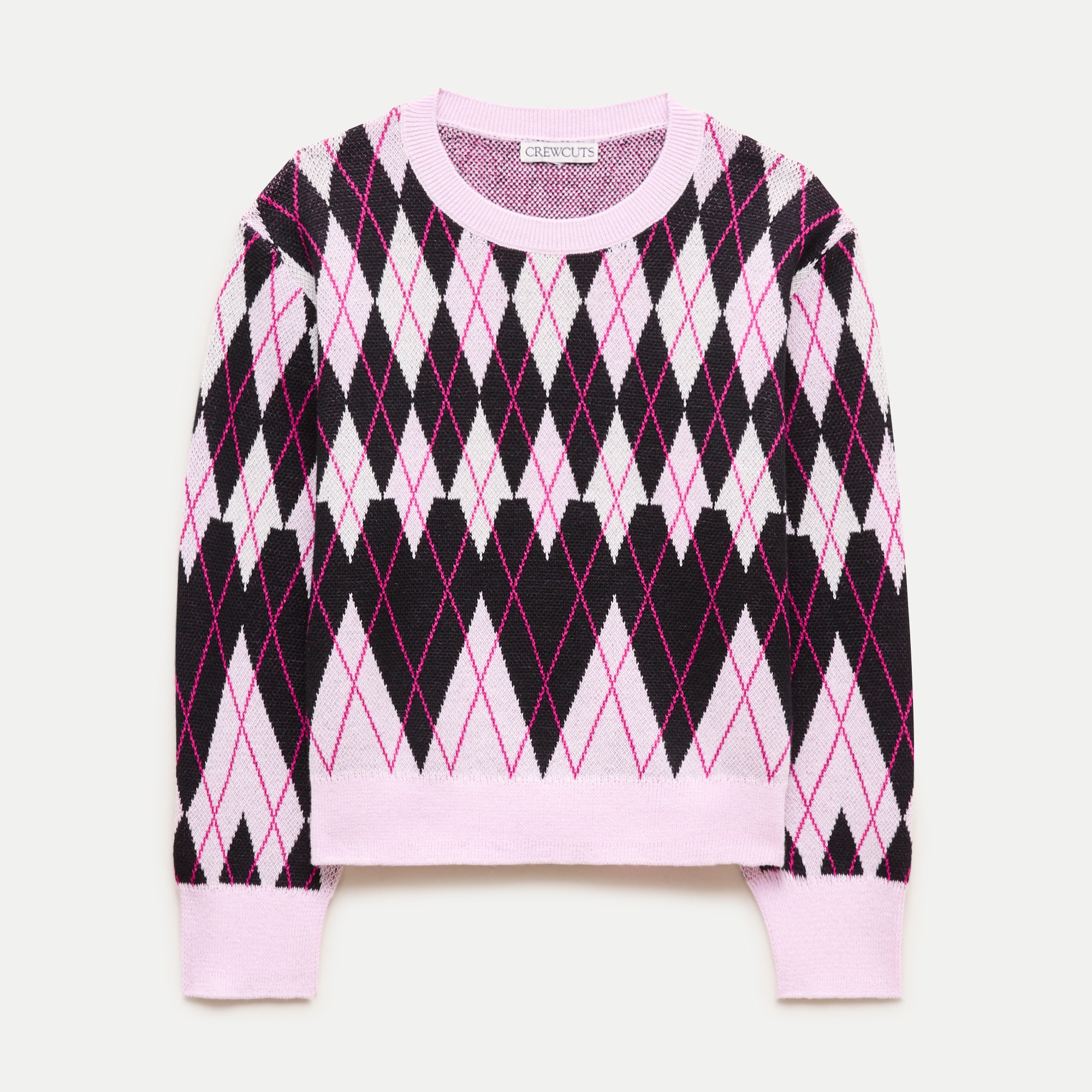 Girls' heart argyle crewneck sweater