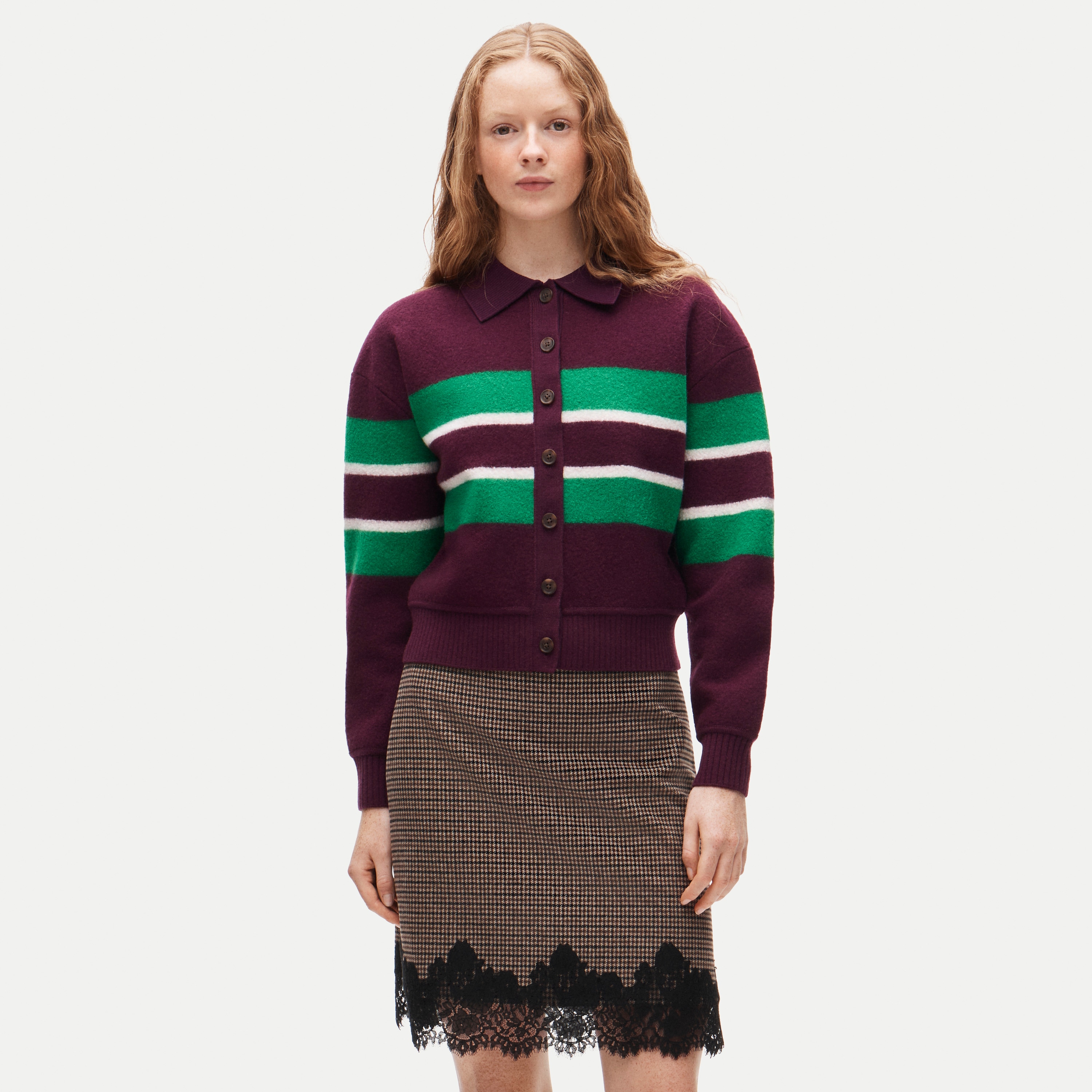 Fairfax lace skirt in houndstooth wool blend