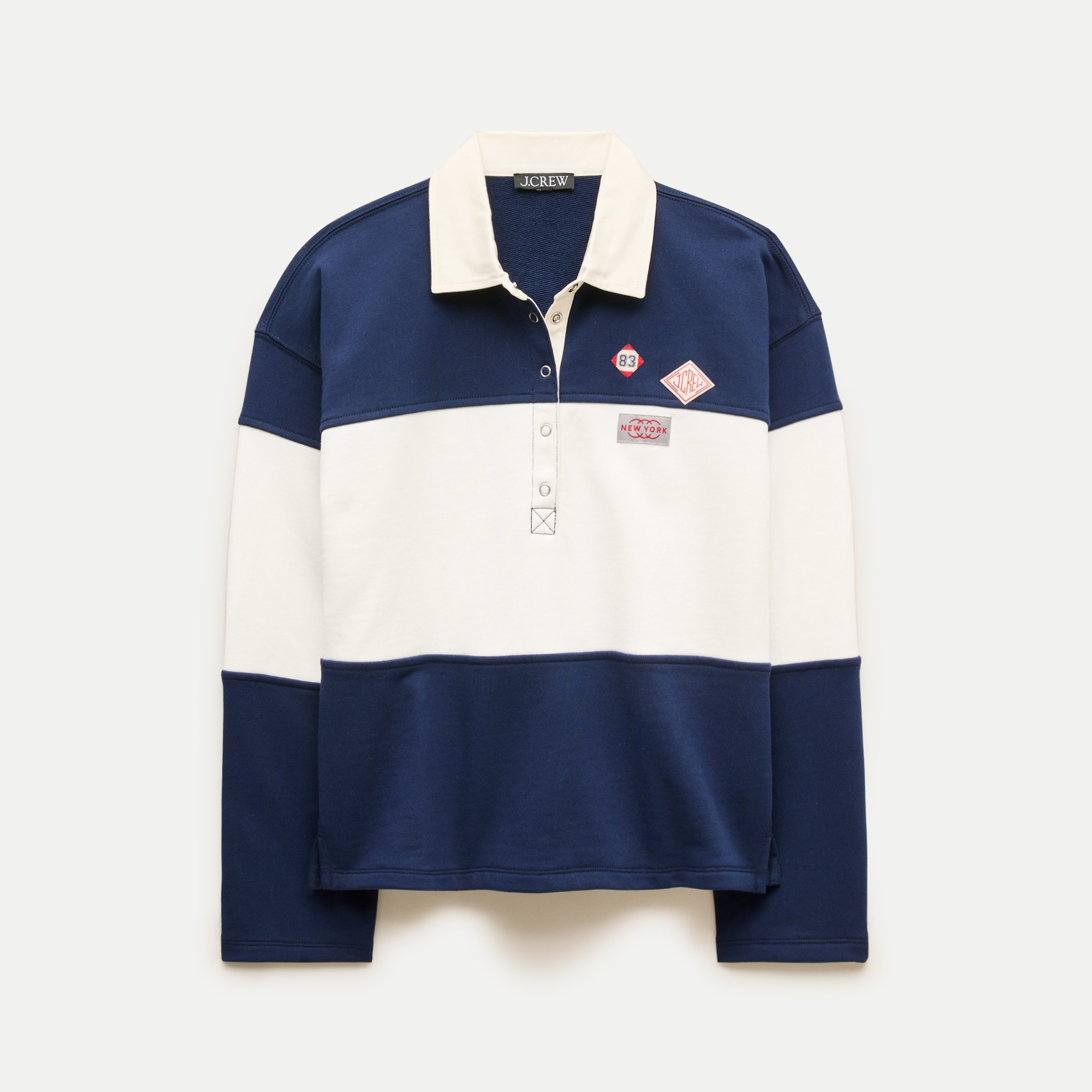 Vintage fleece rugby sweatshirt with novelty patches