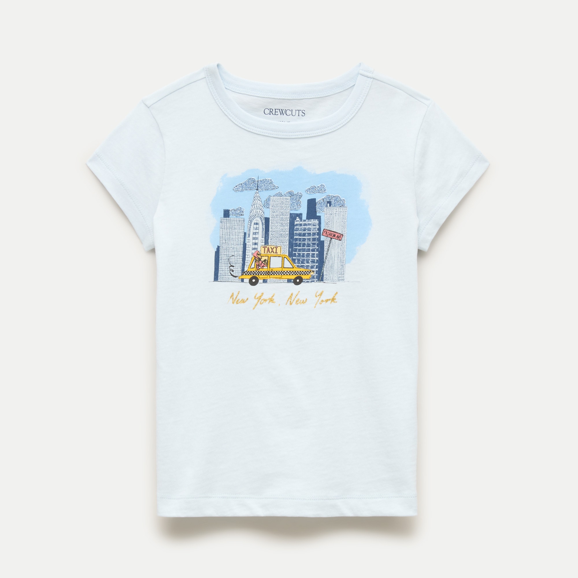 Girls' short-sleeve taxi graphic T-shirt with glitter