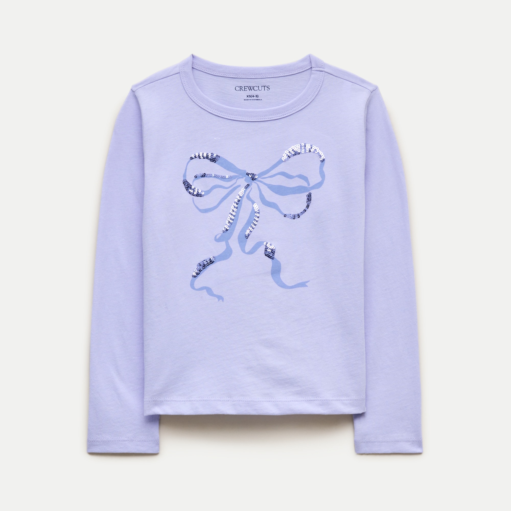 Girls' long-sleeve bow graphic T-shirt with sequins