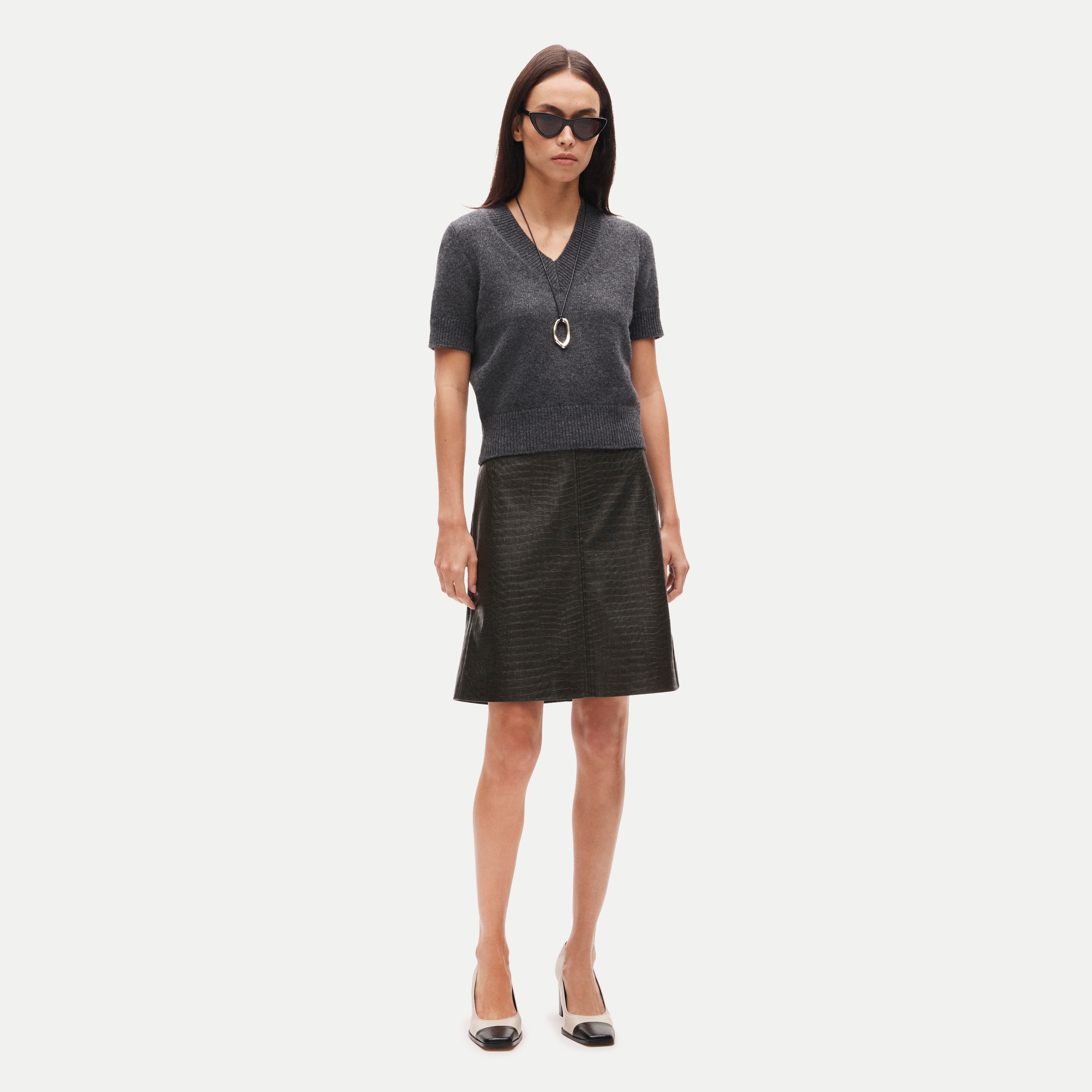 Fairfax skirt in croc-embossed leather
