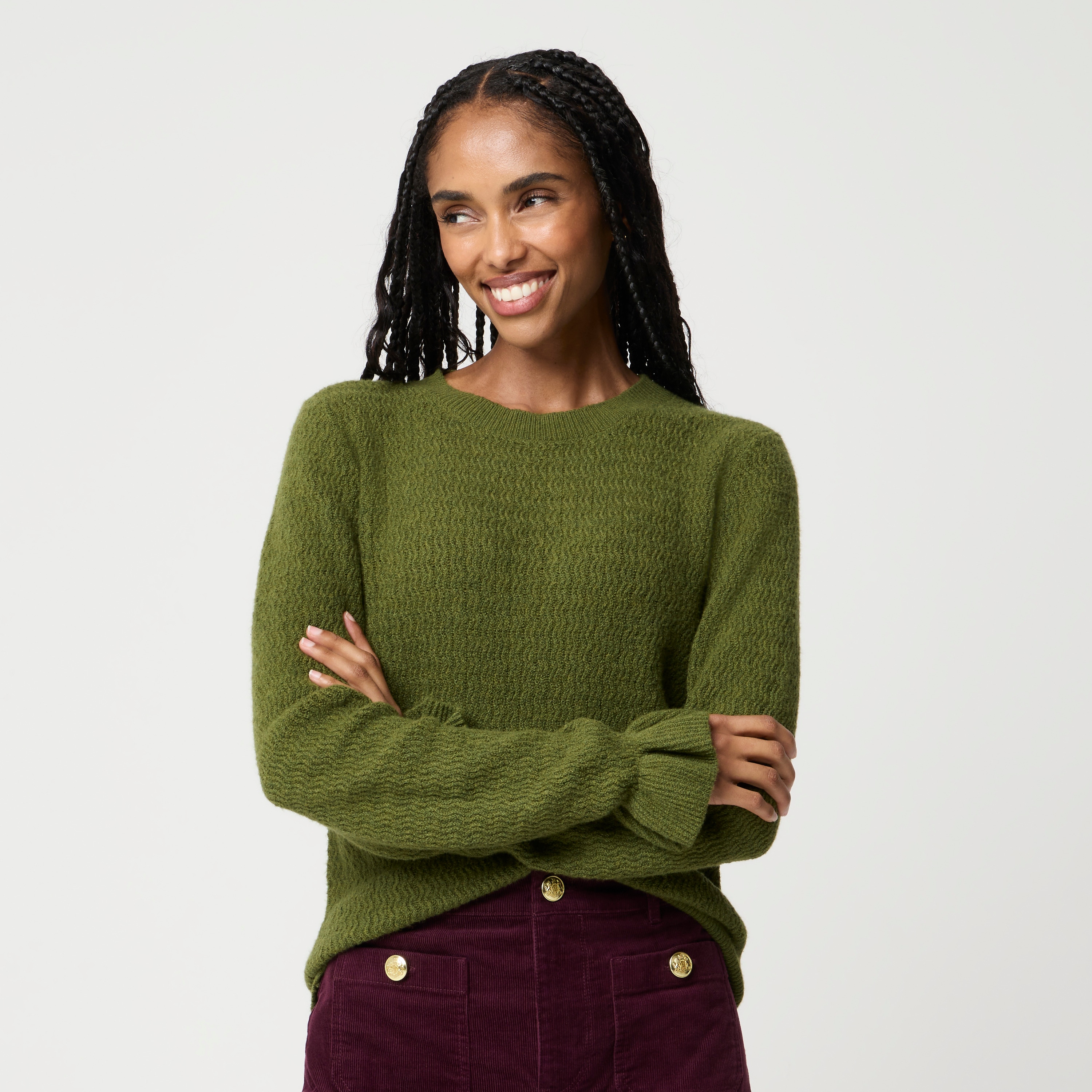 Ruffle-sleeve sweater cotton-soft blend