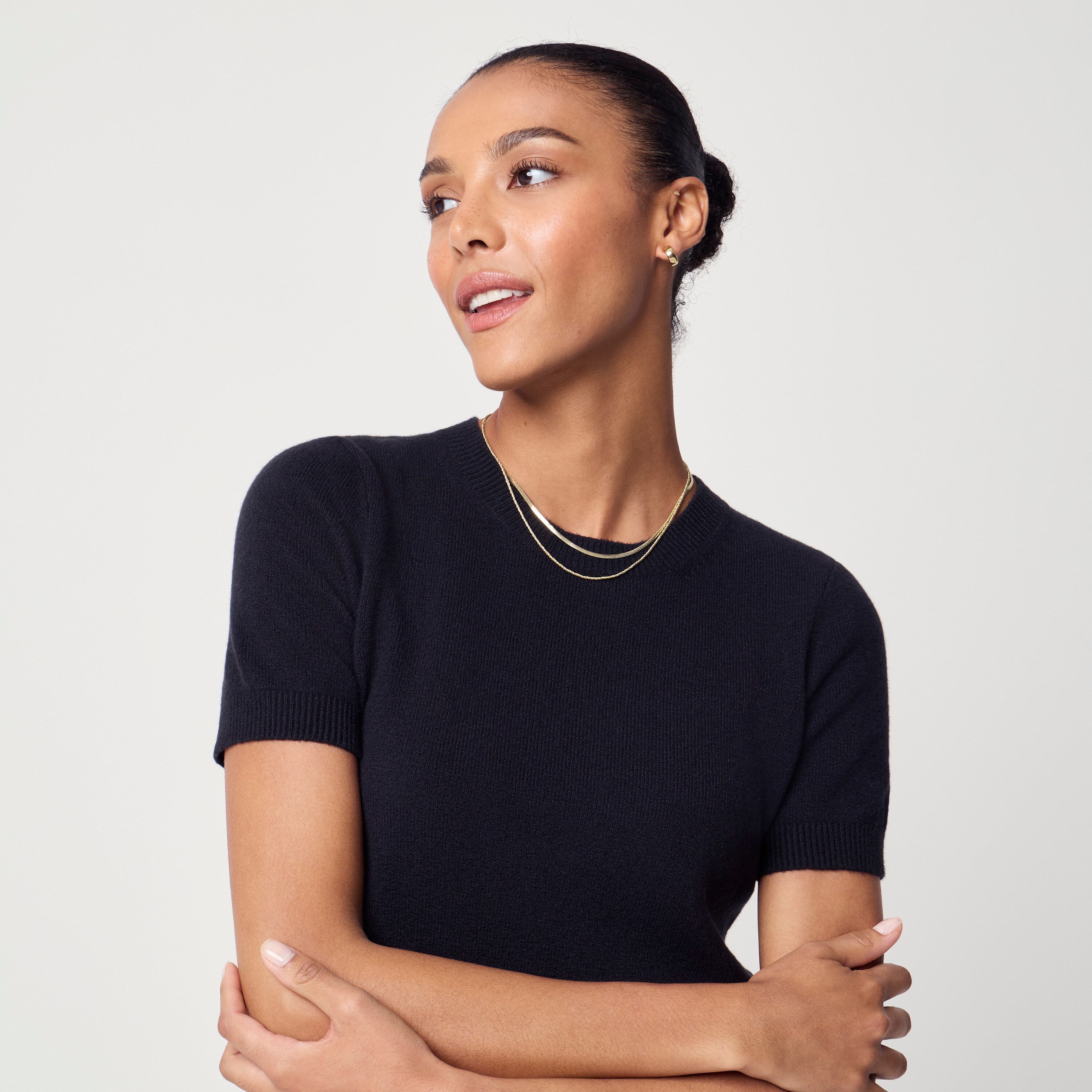 Short-sleeve sweater in cotton-soft blend