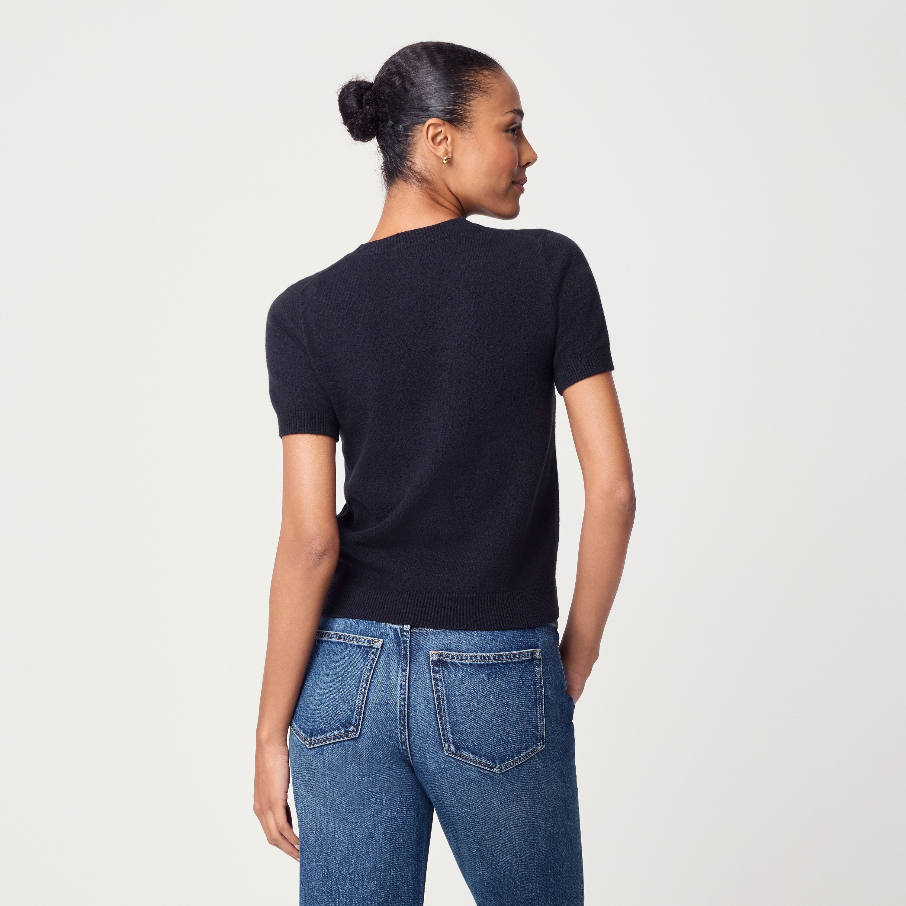 Short-sleeve sweater in cotton-soft blend