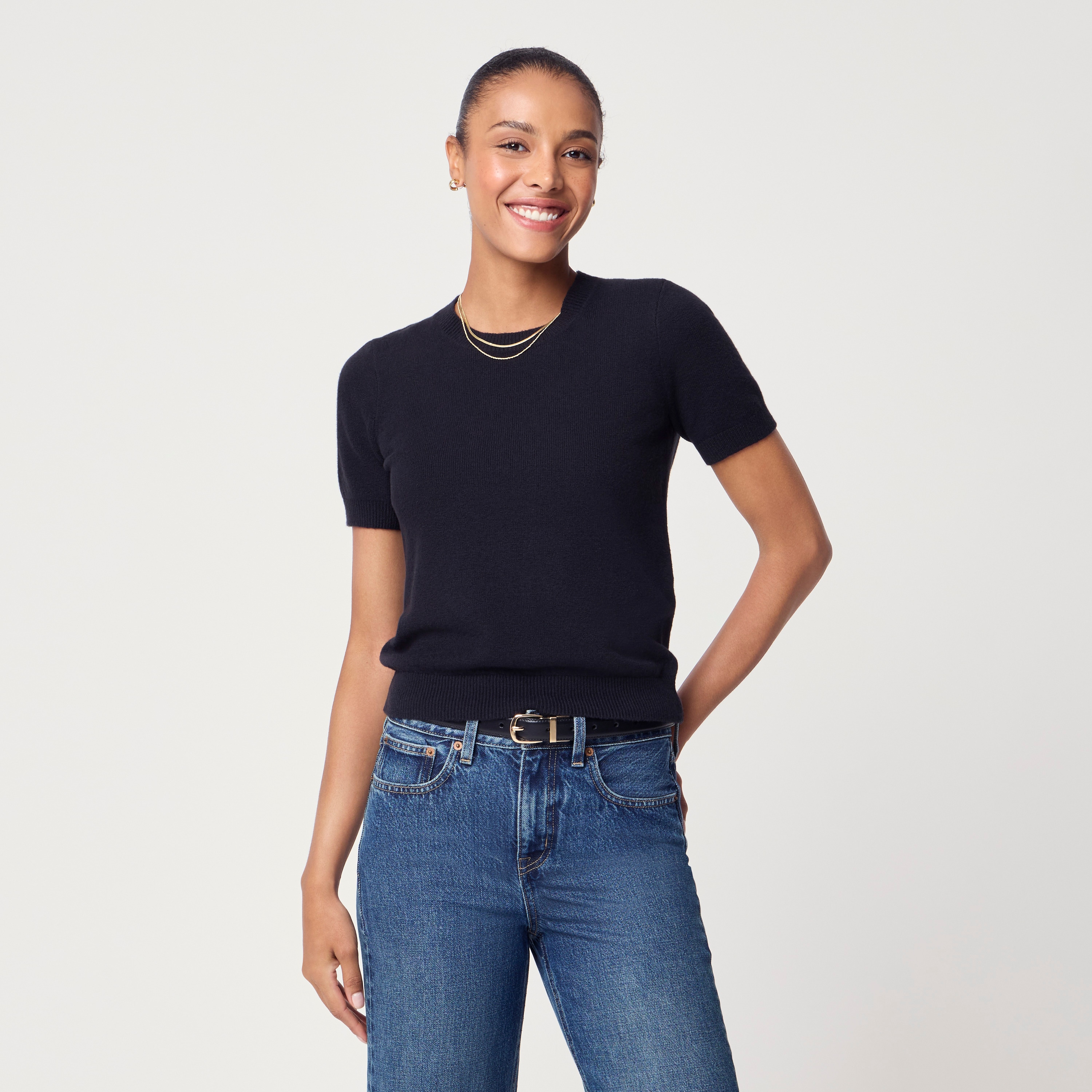 Short-sleeve sweater cotton-soft blend