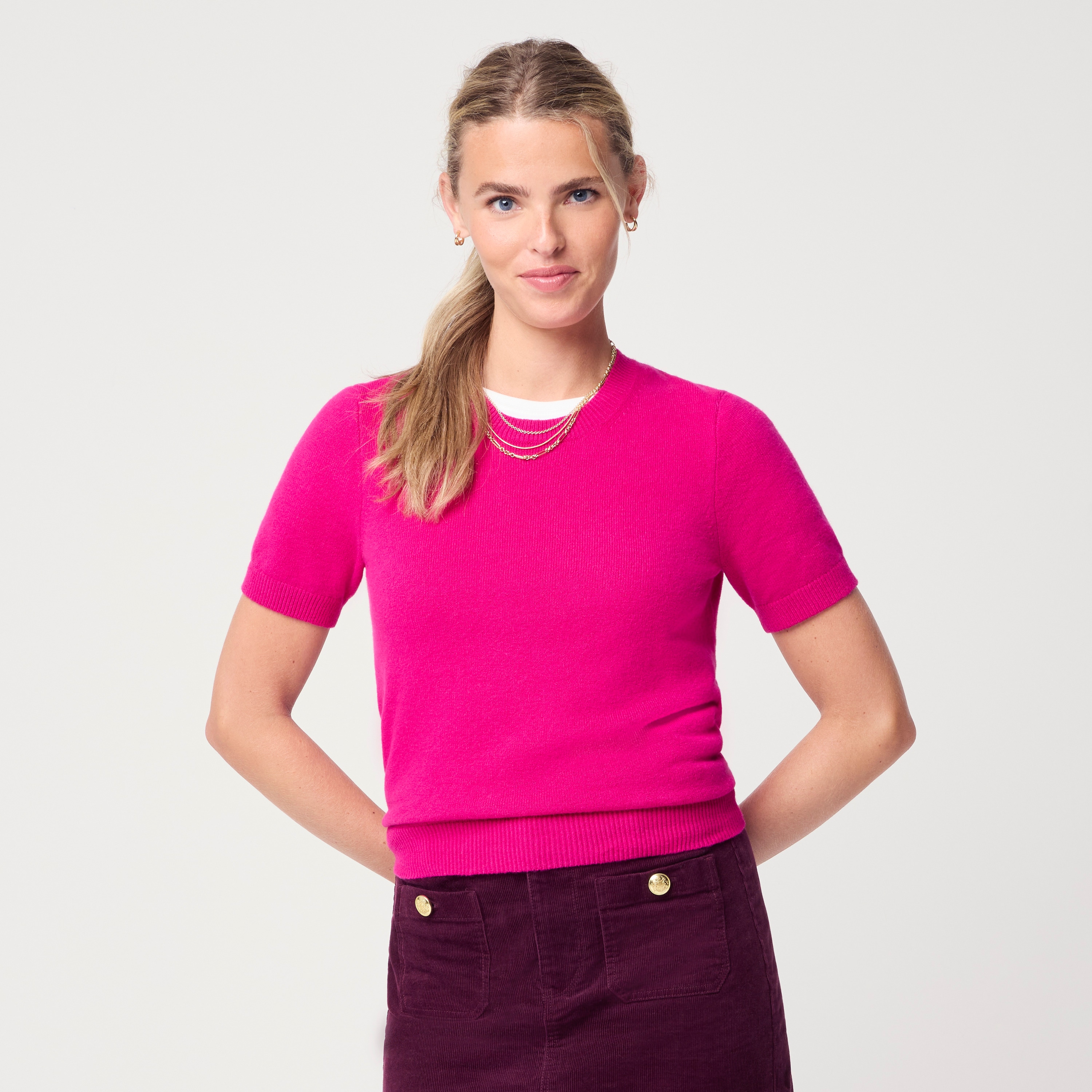 Short-sleeve sweater in cotton-soft blend