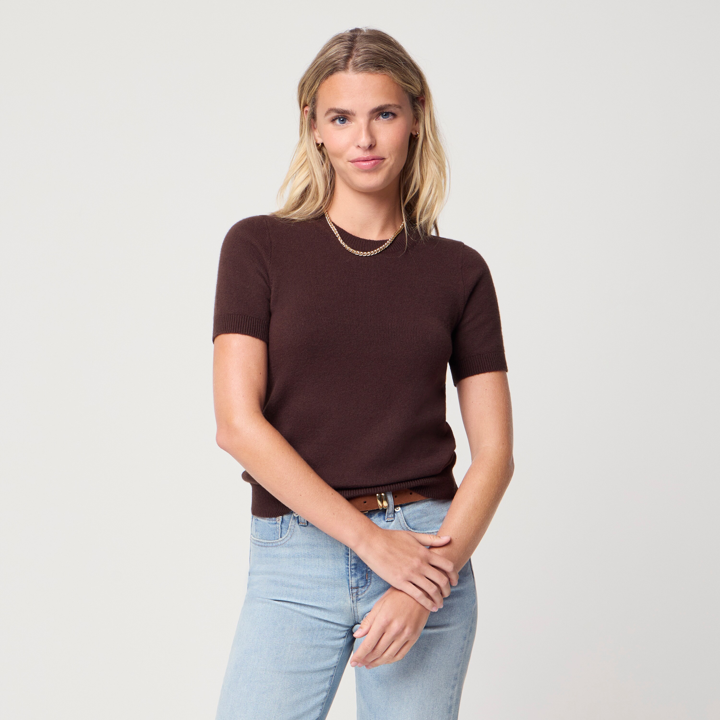 Short-sleeve sweater in cotton-soft blend