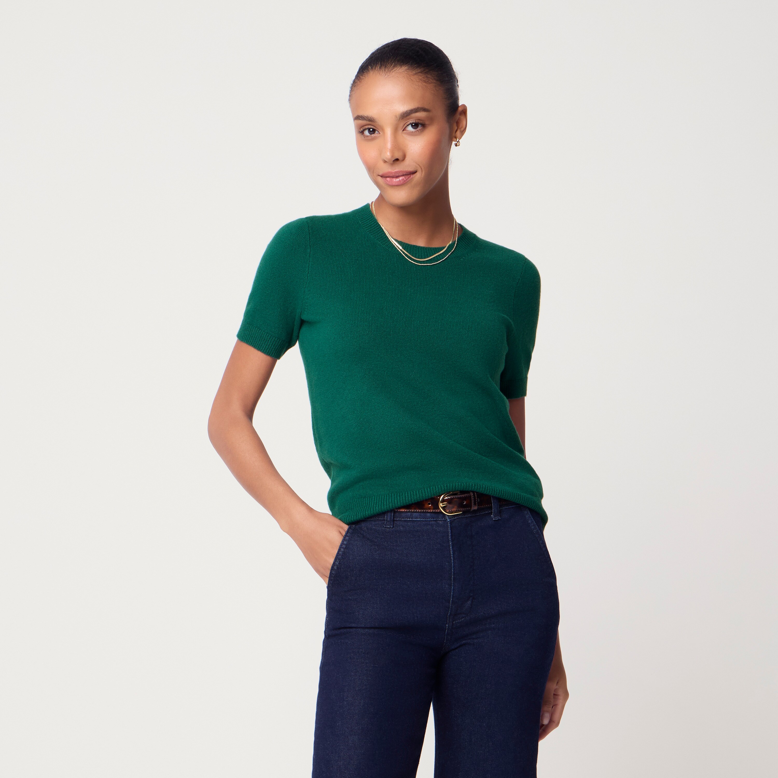 Short-sleeve sweater in cotton-soft blend