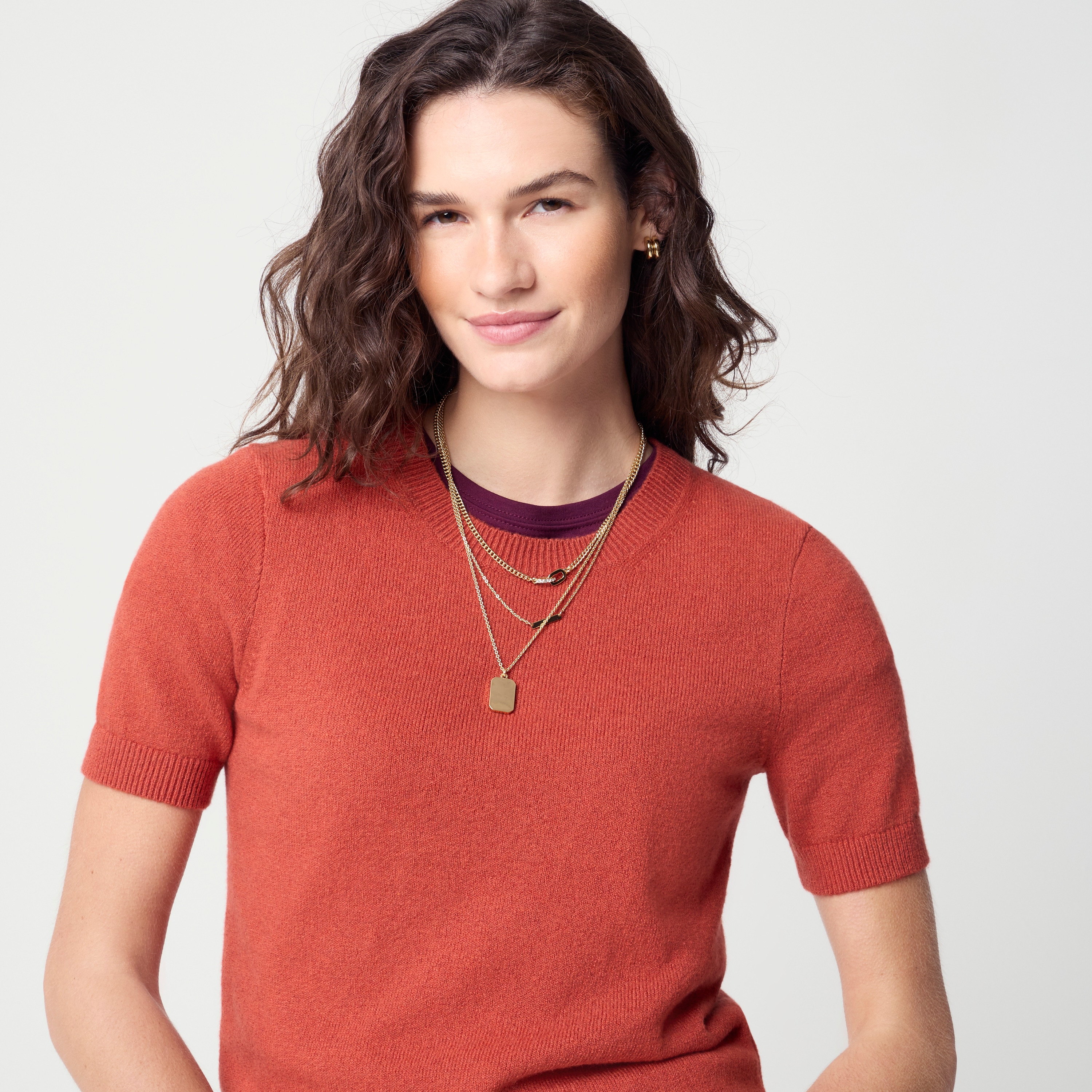 Short-sleeve sweater in cotton-soft blend
