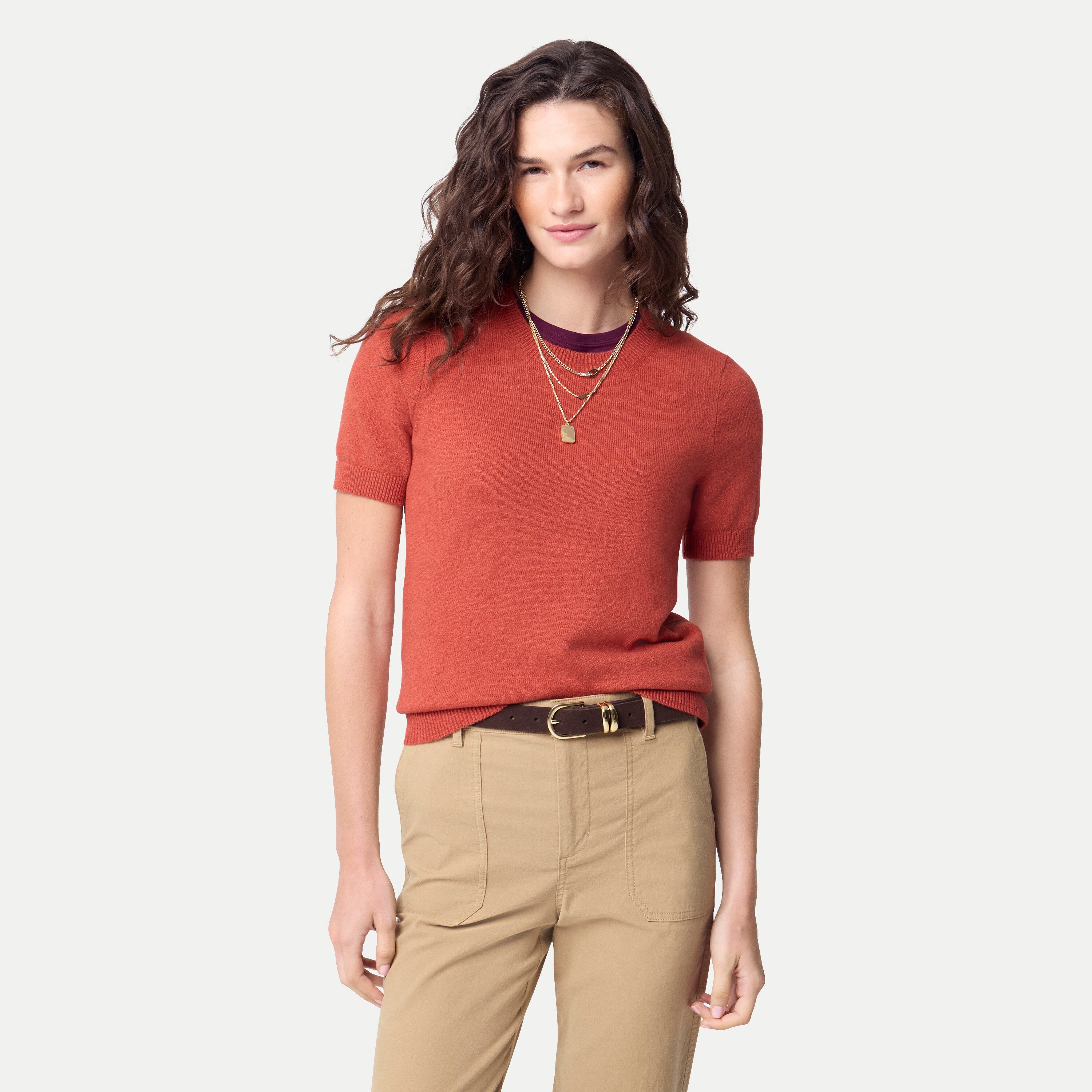 Short-sleeve sweater in cotton-soft blend