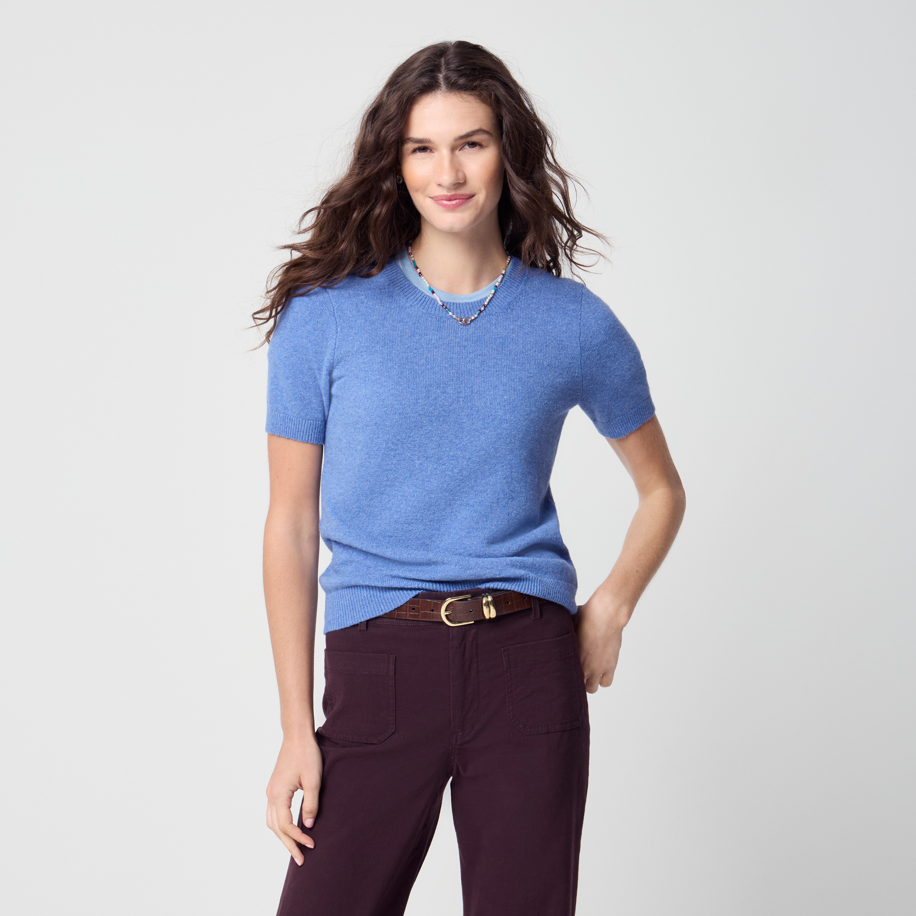 Short-sleeve sweater in cotton-soft blend