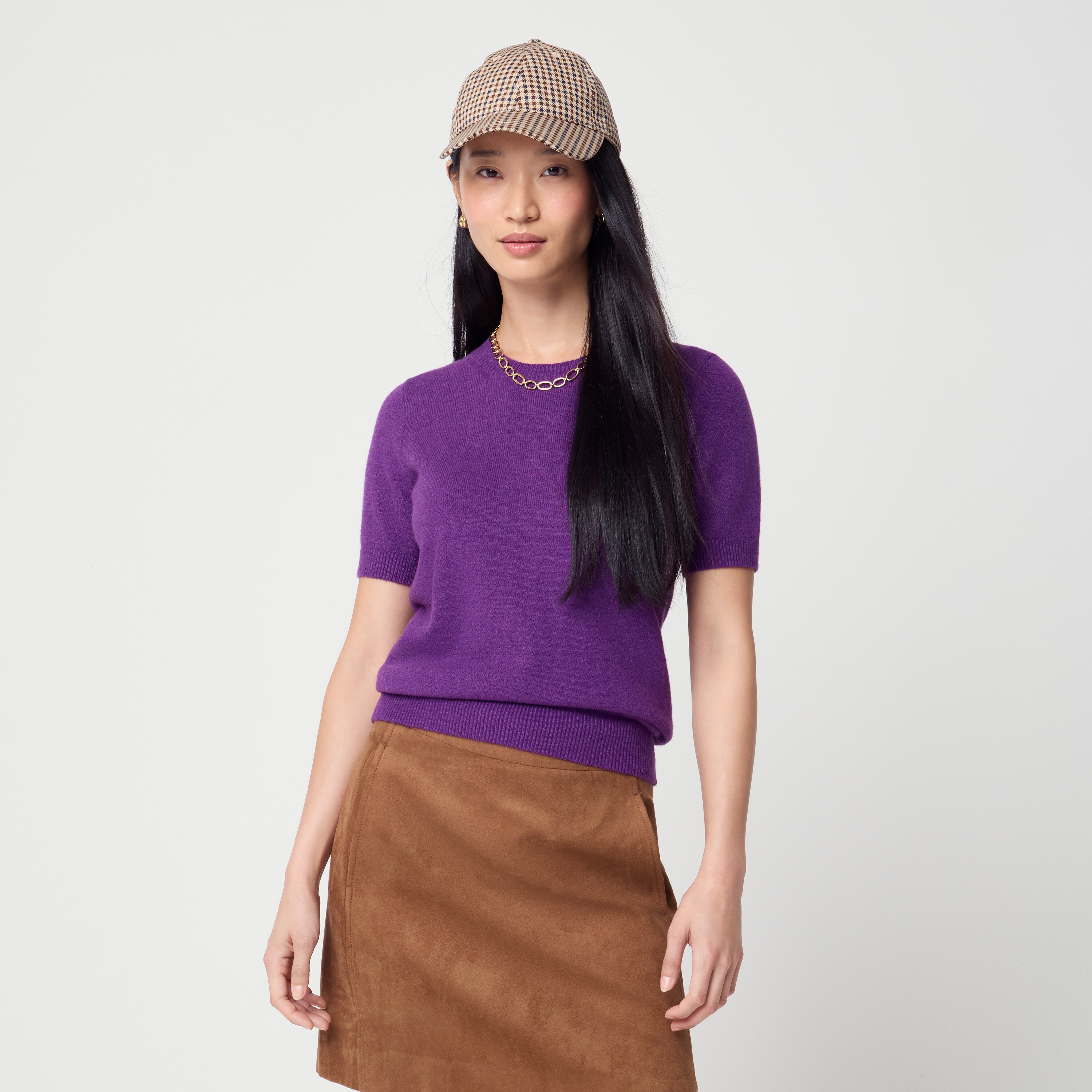 Short-sleeve sweater in cotton-soft blend