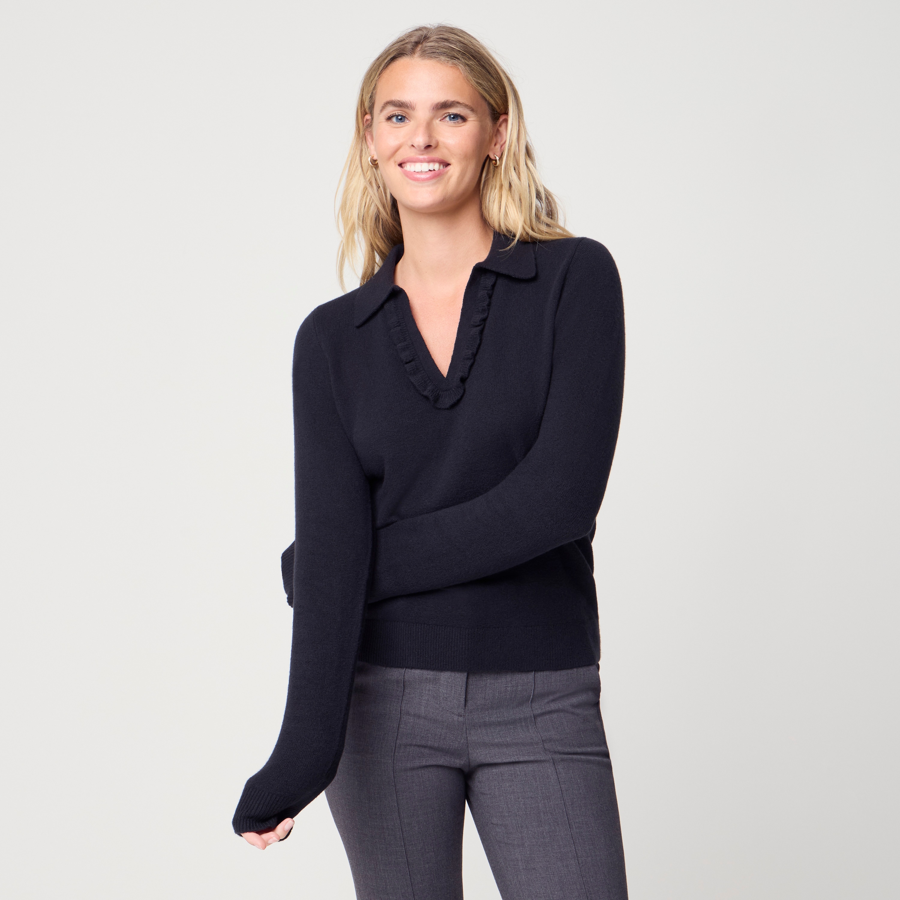 Ruffle sweater-polo cotton-soft blend