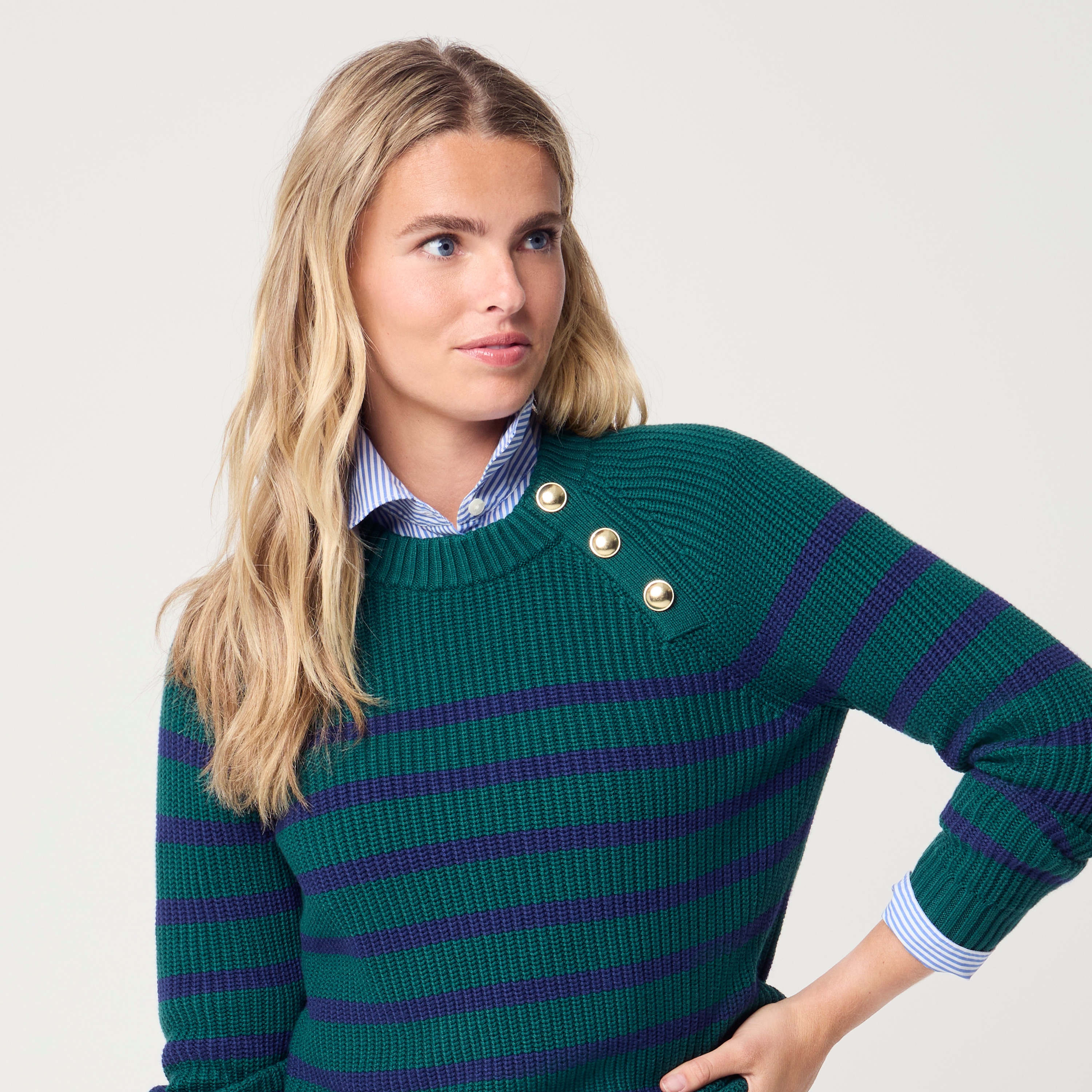 Striped button-shoulder sweater