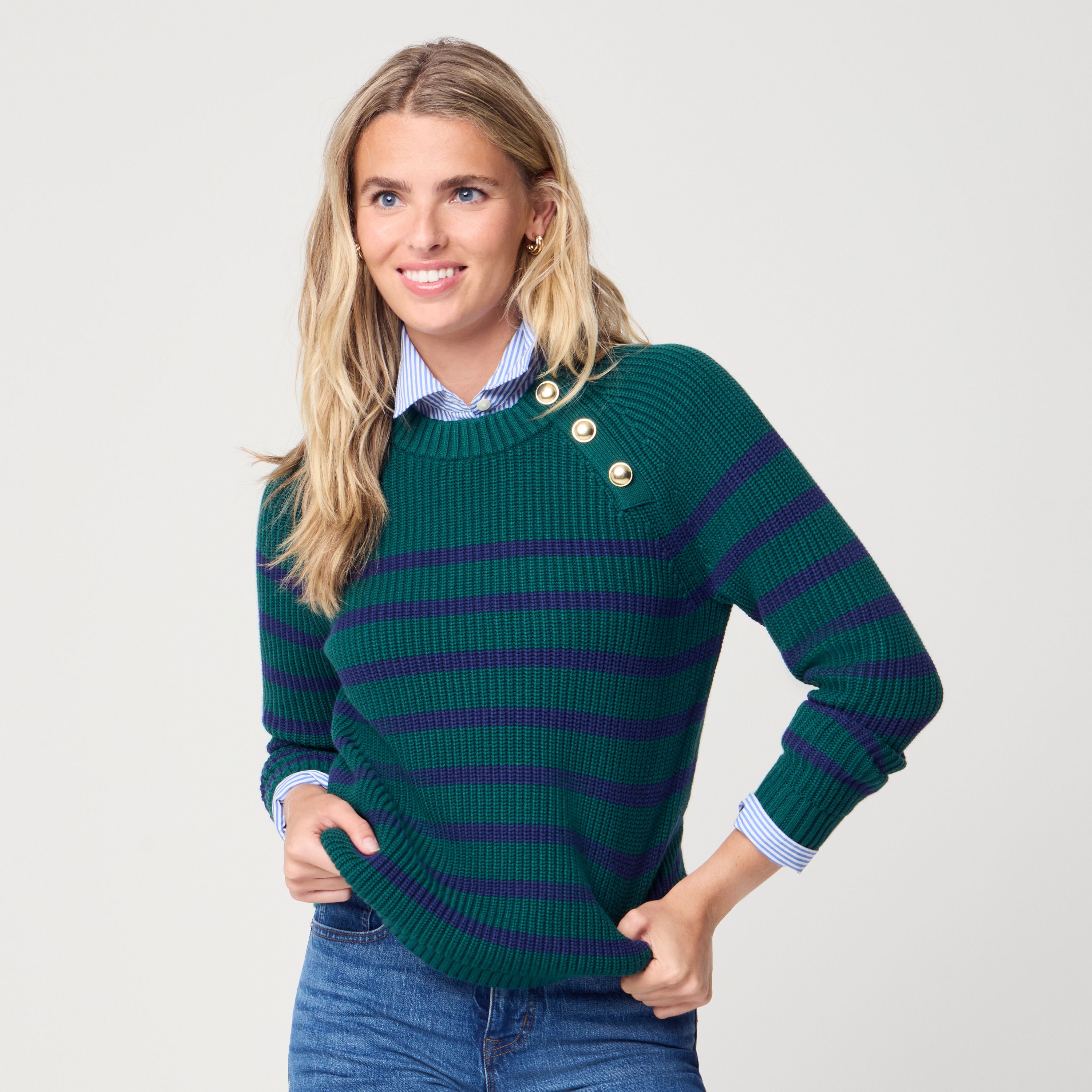 Striped button-shoulder sweater