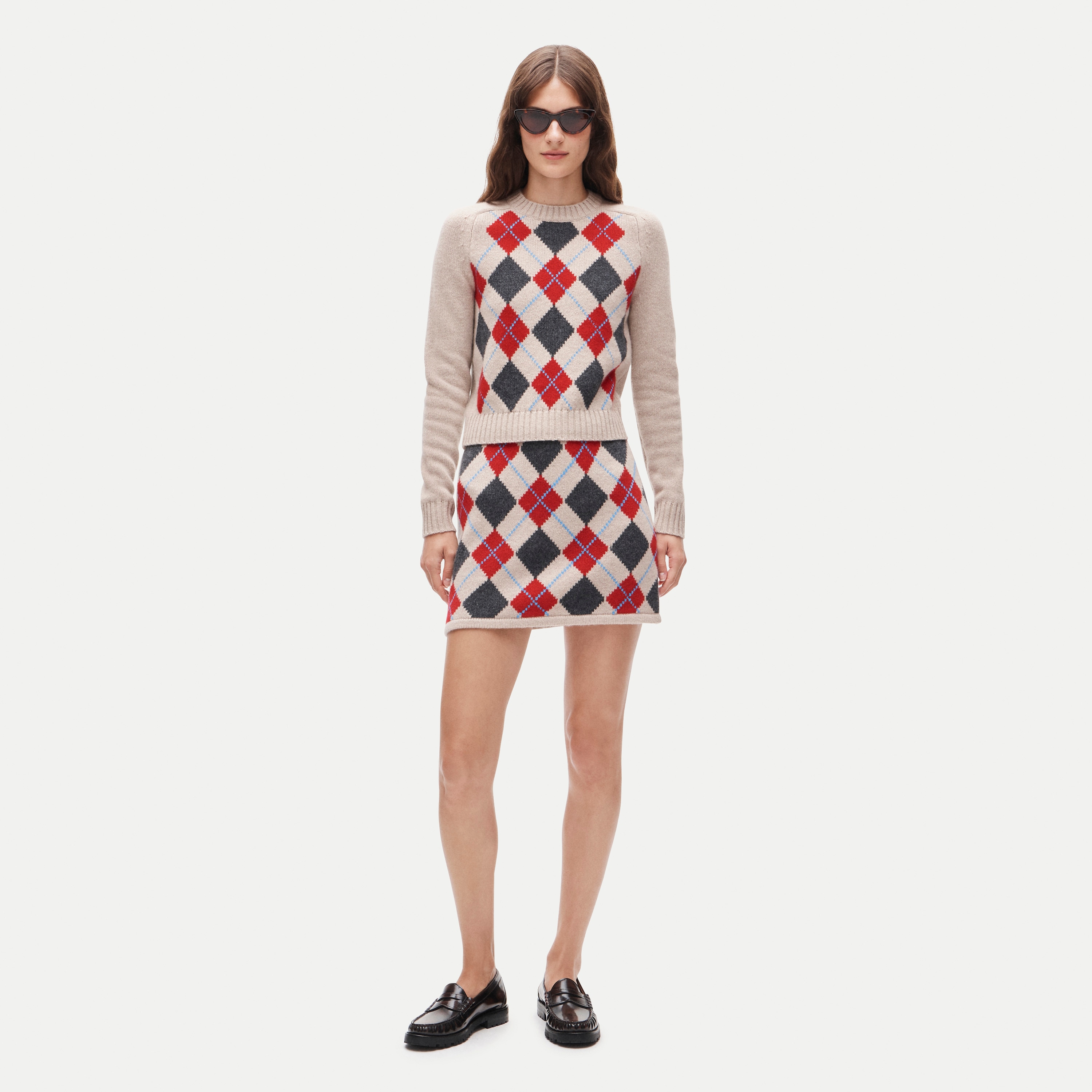 Mini knit sweater-skirt in argyle wool