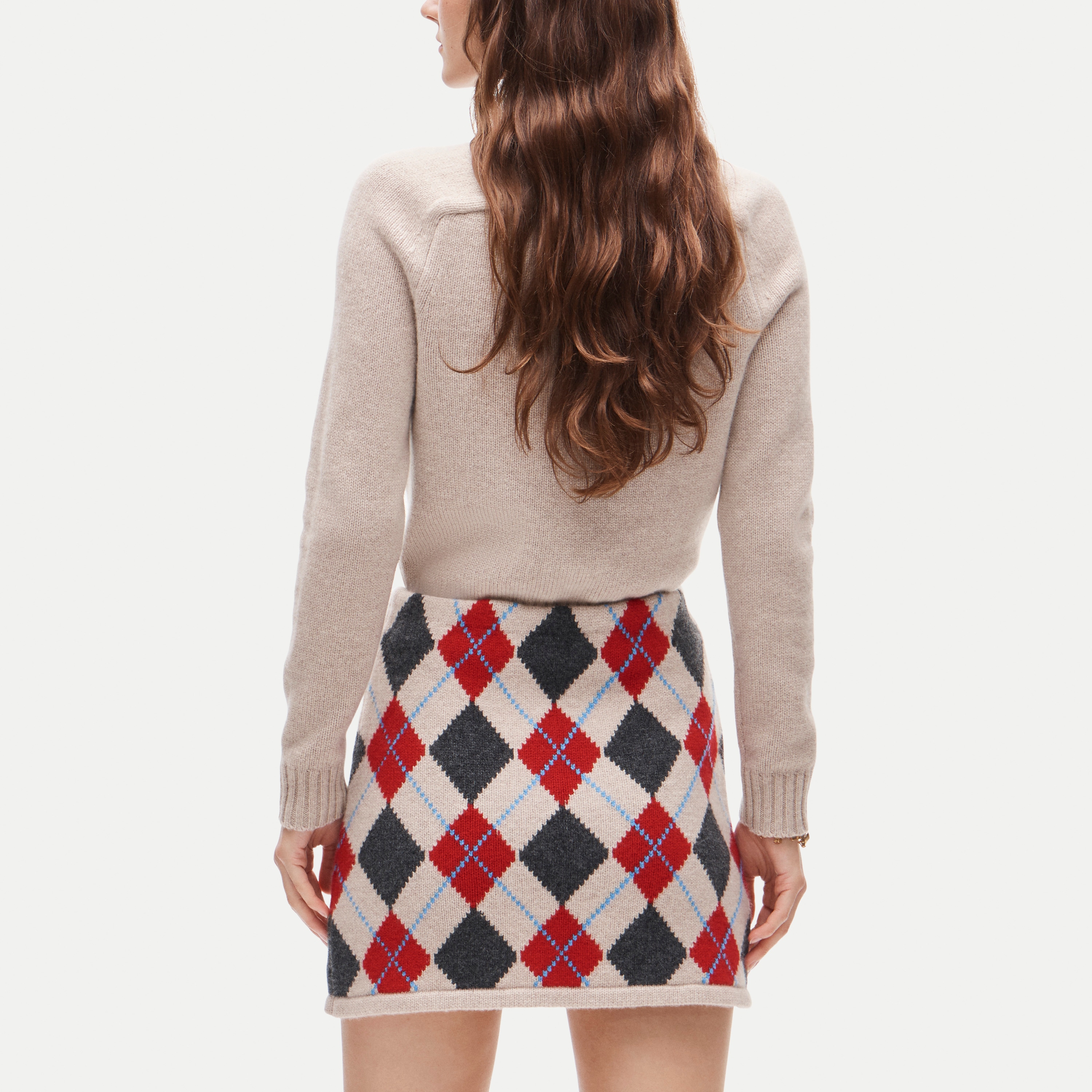 Mini knit sweater-skirt in argyle wool