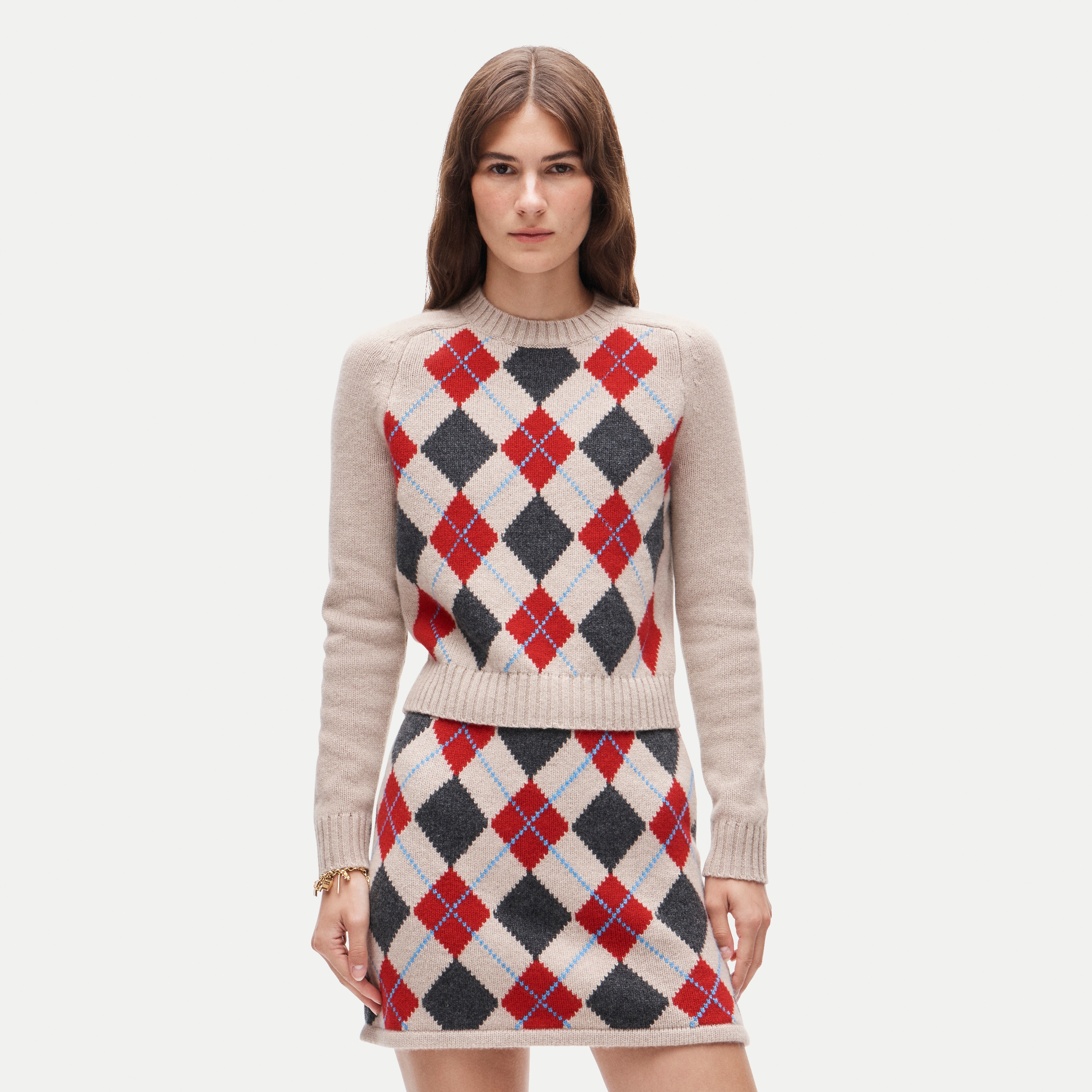 Mini knit sweater-skirt in argyle wool