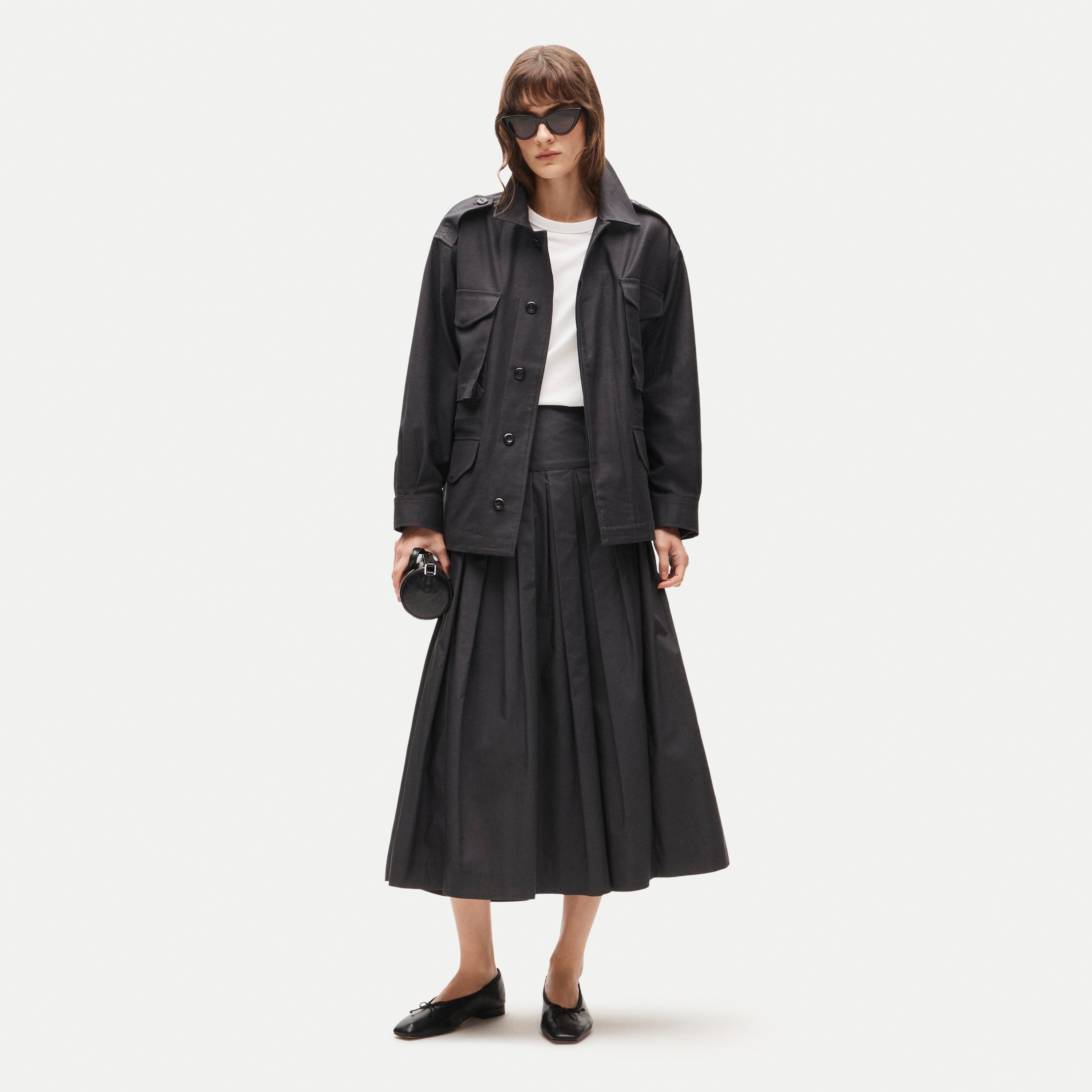 Midi skirt in compact cotton poplin