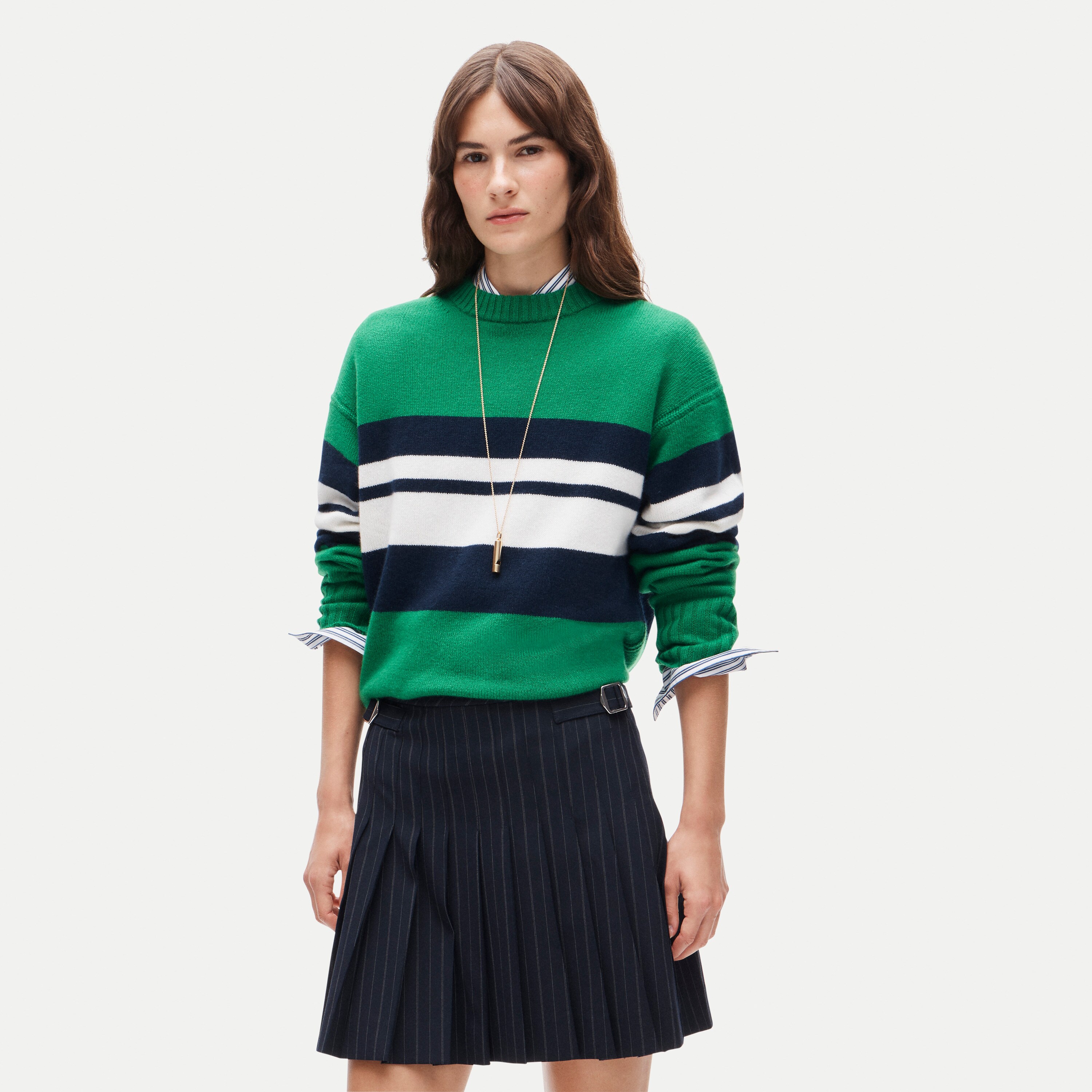 Ivy mini skirt in pinstriped Gramercy suiting