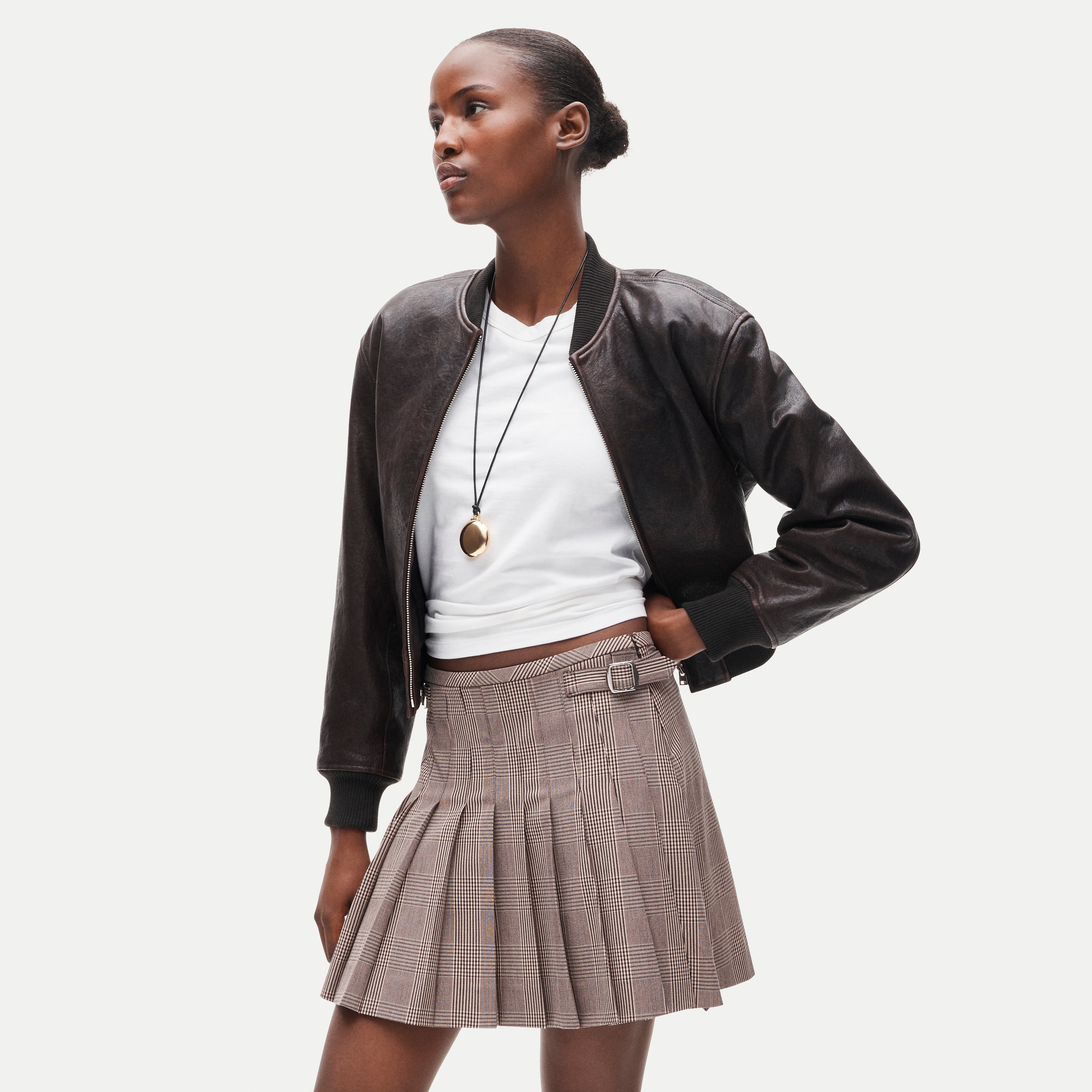 Ivy mini skirt in houndstooth Gramercy suiting