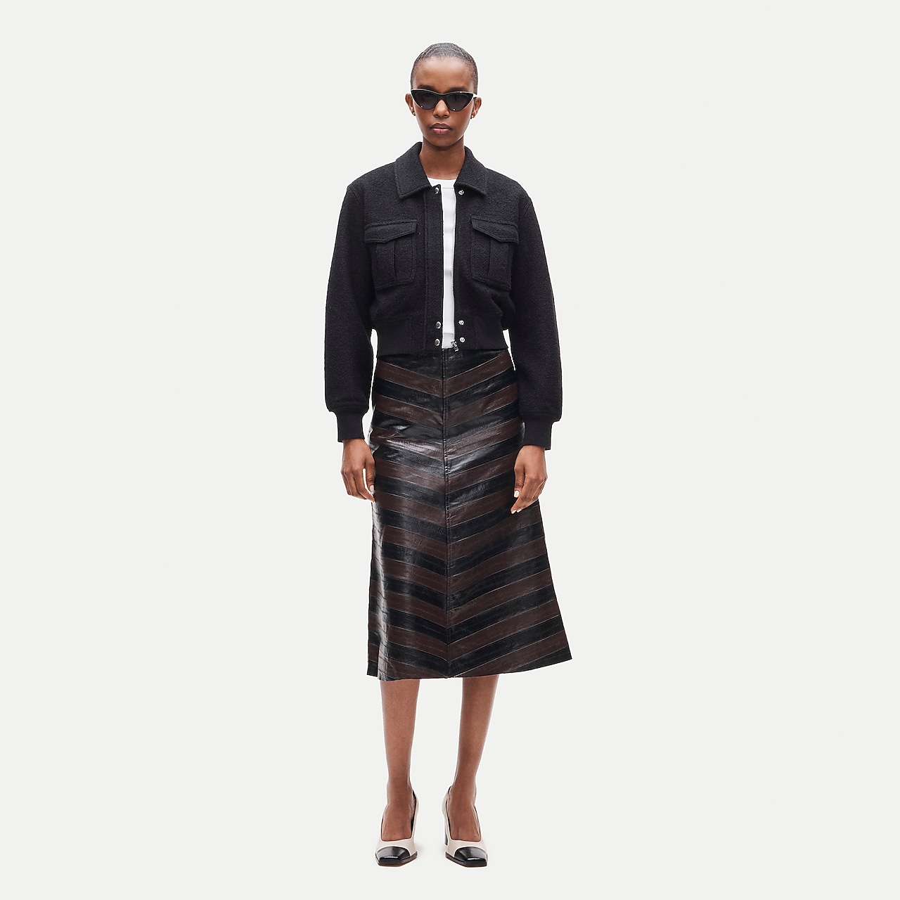 A-line skirt in striped eel-embossed faux leather by J.Crew