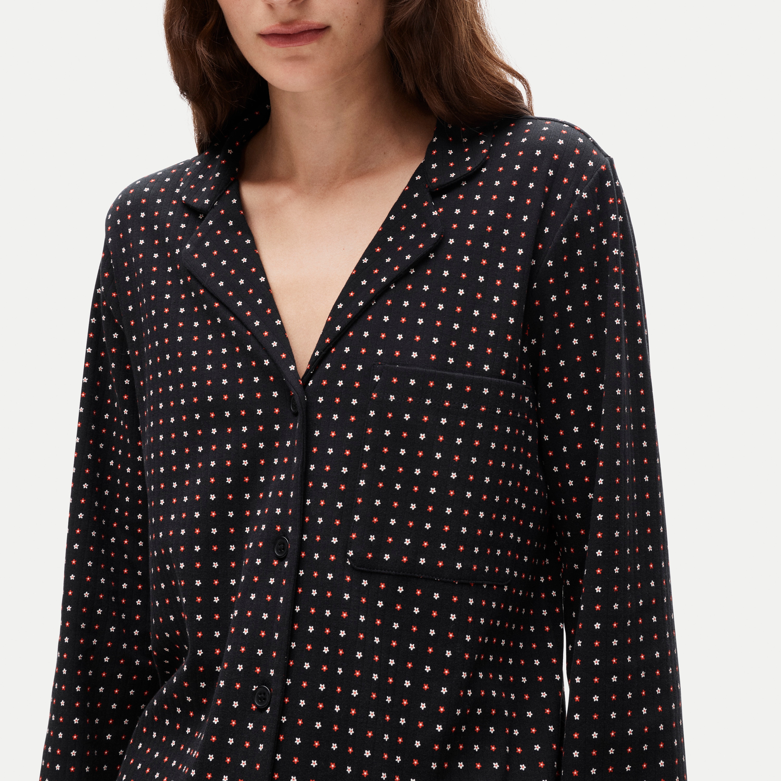 Dreamy rib long-sleeve pajama pant set in daisy print